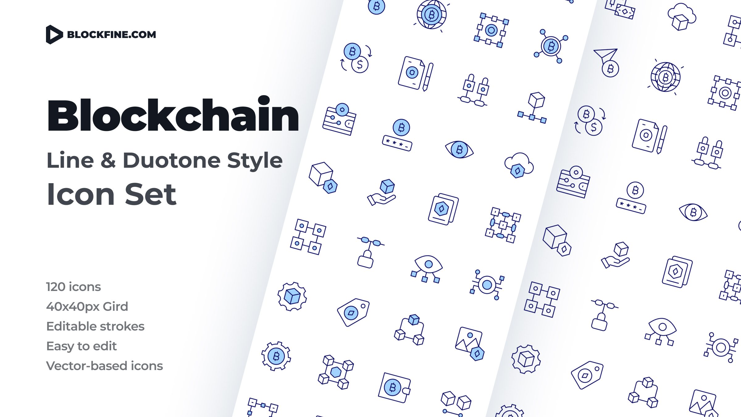 Blockchain Icon Set. Duotone Line Style 1