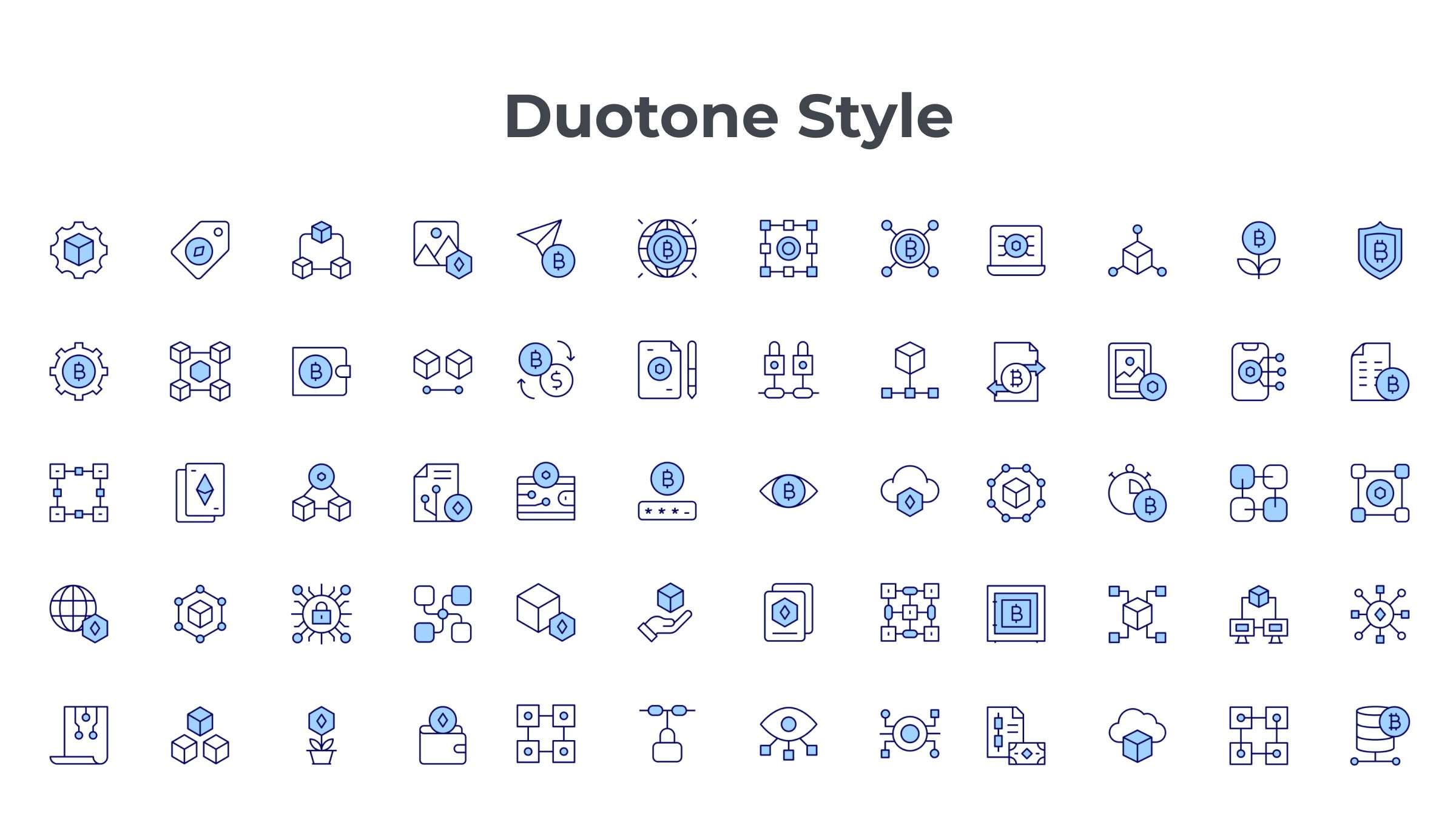 Blockchain Icon Set. Duotone Line Style 6