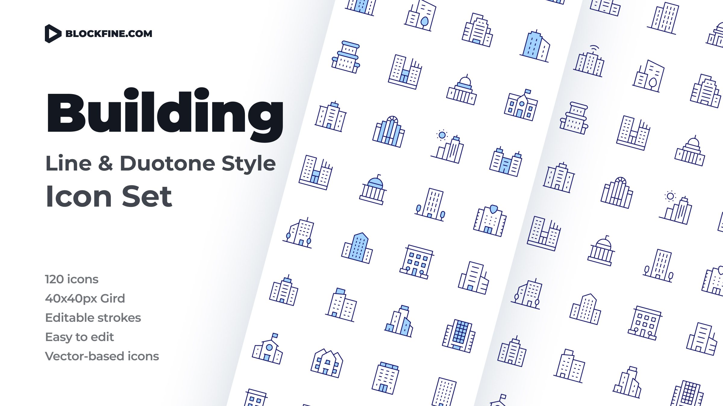 Building Icon Set. Duotone Line Style 1