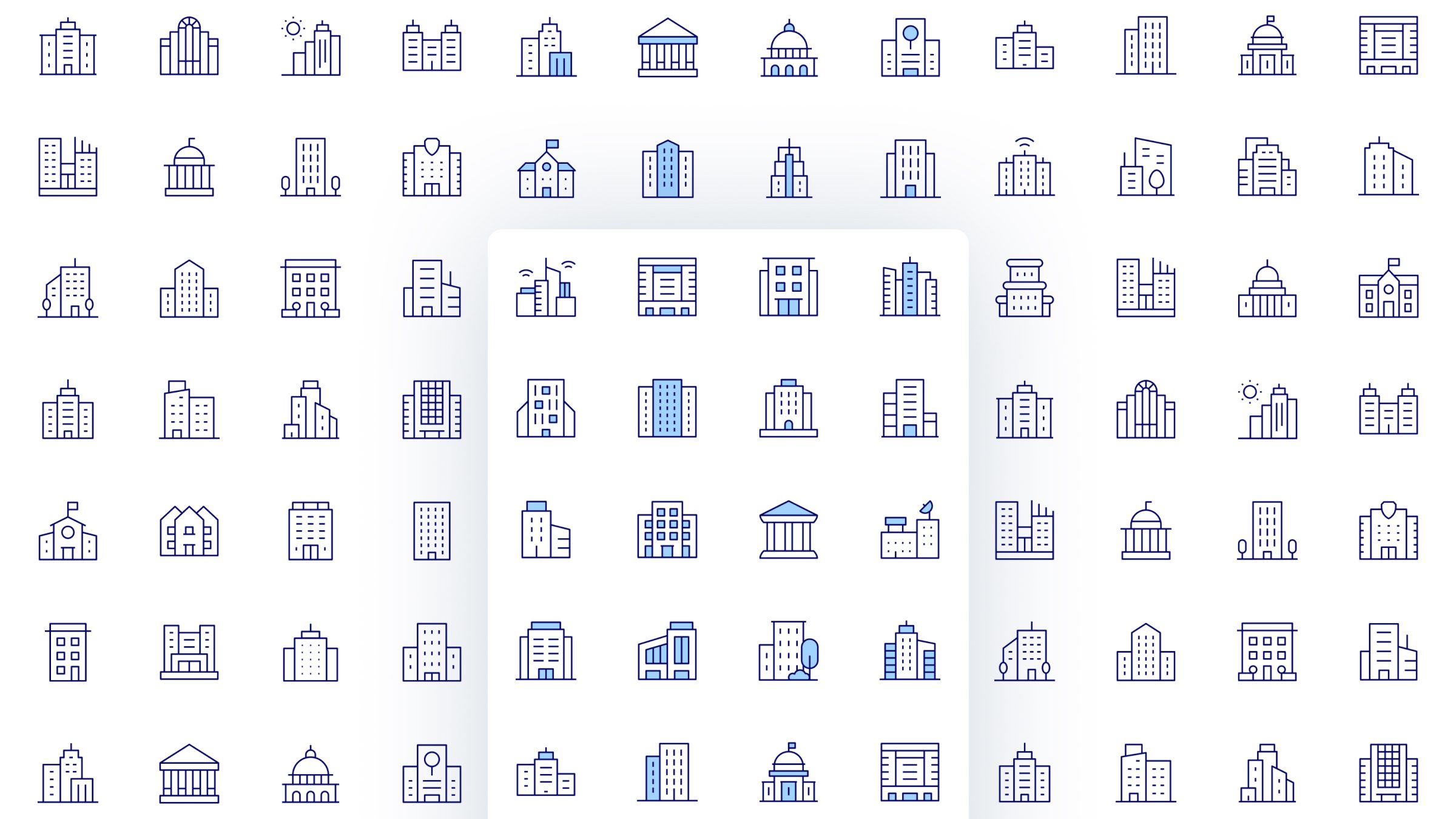 Building Icon Set. Duotone Line Style 2