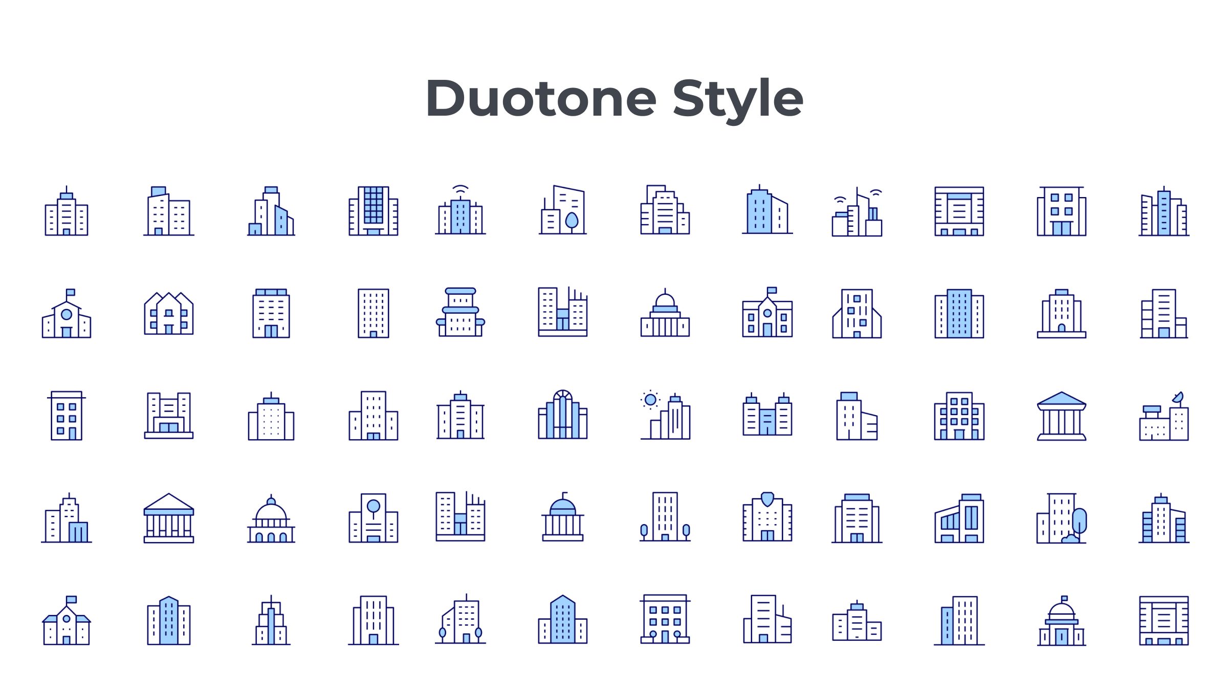 Building Icon Set. Duotone Line Style 6