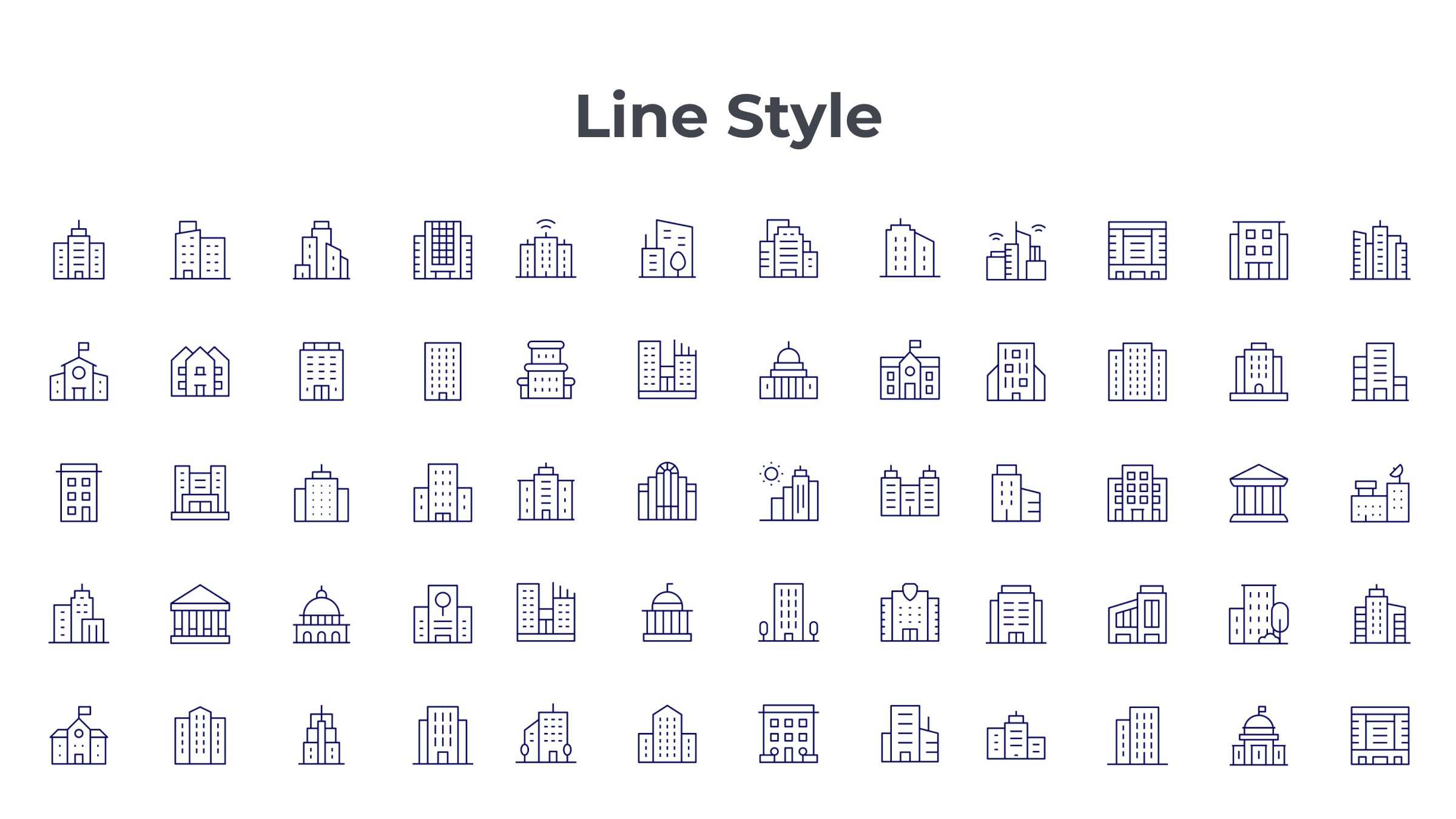 Building Icon Set. Duotone Line Style 7