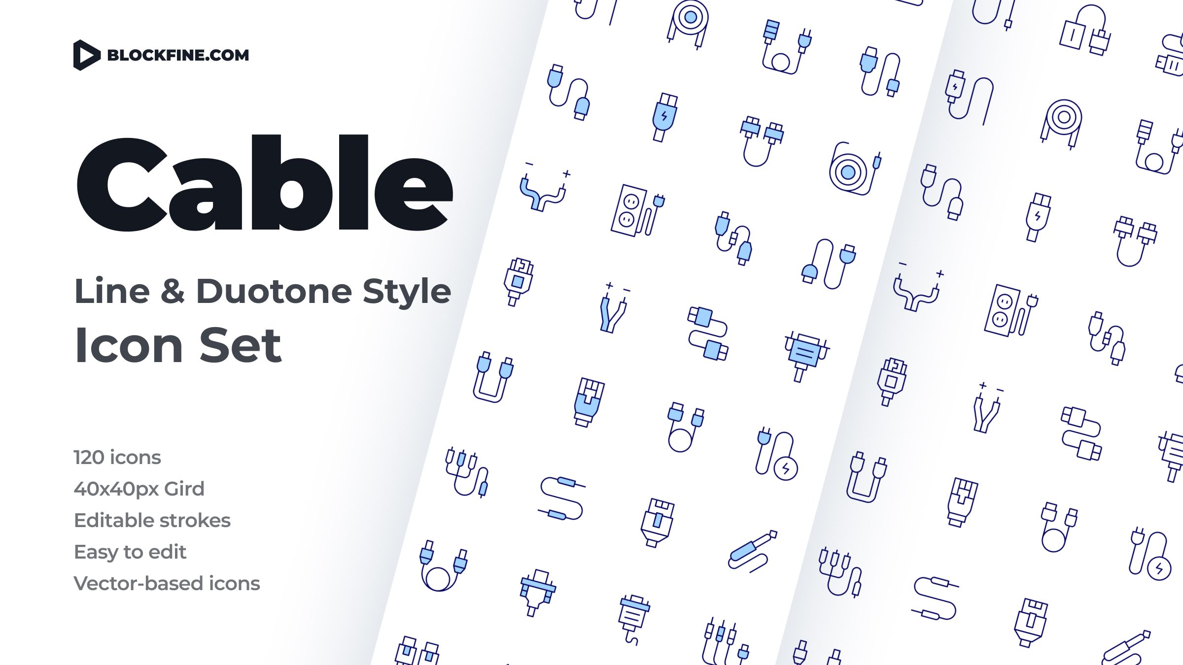 Cable Icon Set. Duotone Line Style 1