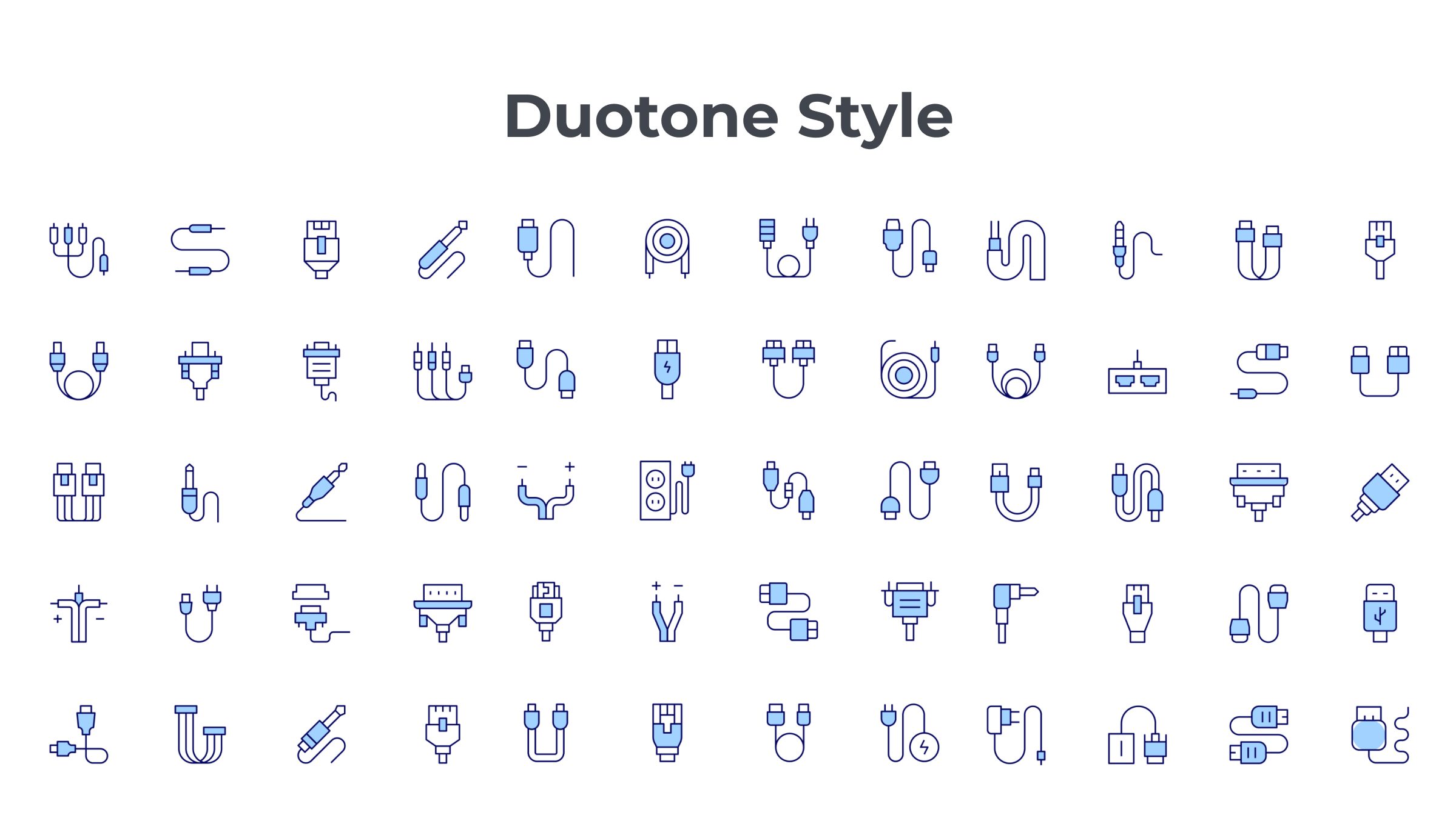 Cable Icon Set. Duotone Line Style 6