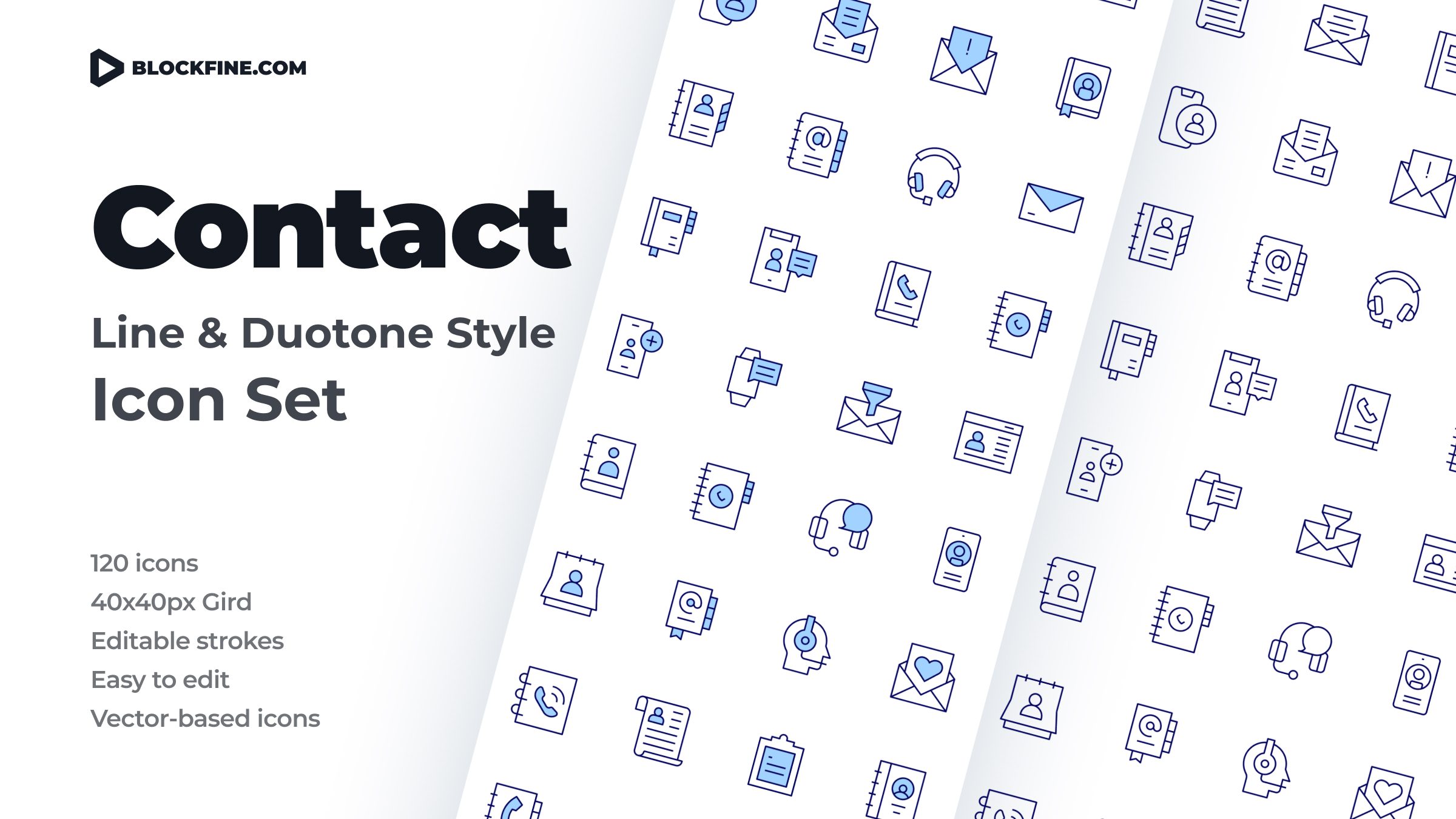 Contact Icon Set. Duotone Line Style 1