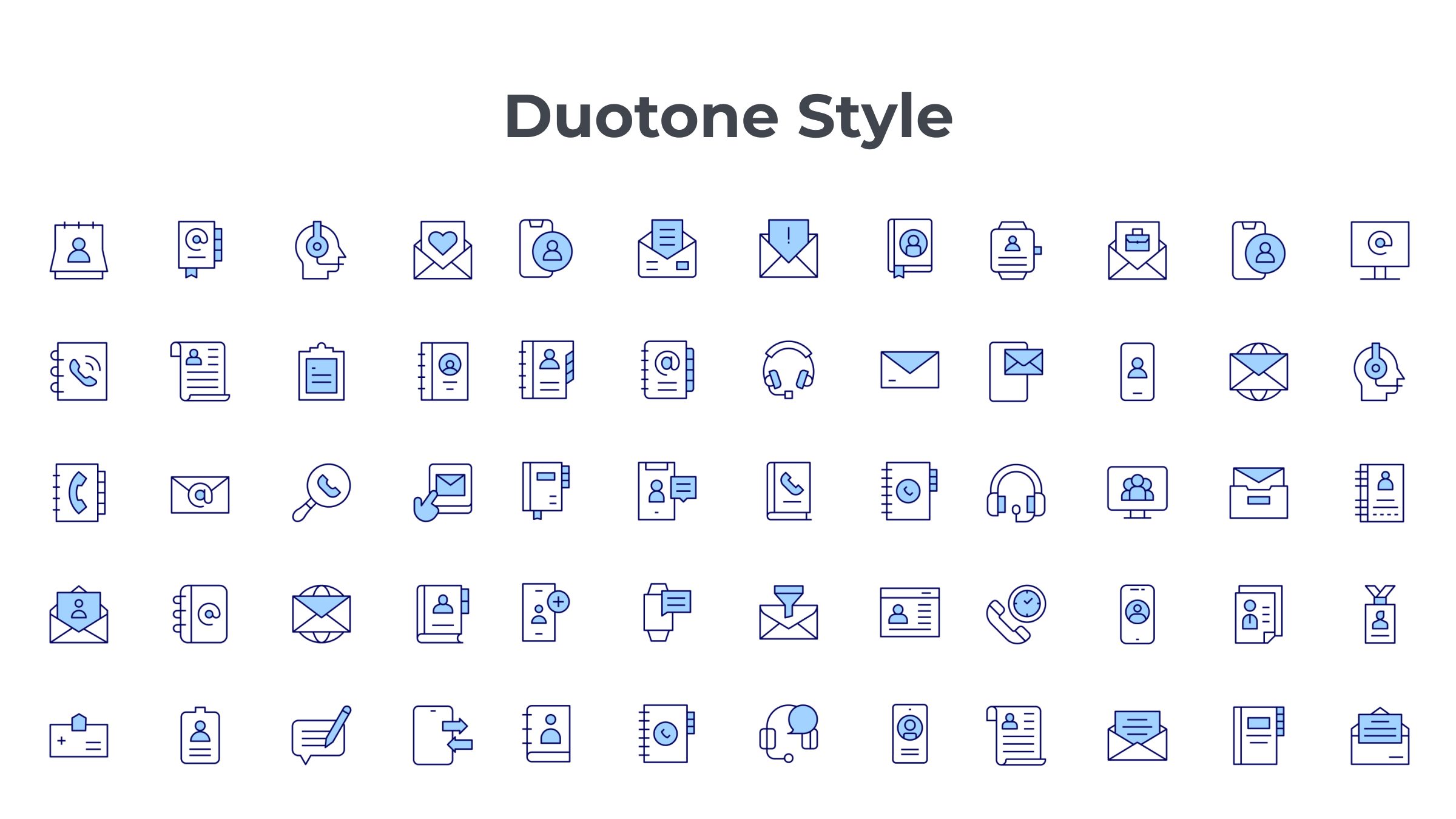 Contact Icon Set. Duotone Line Style 6