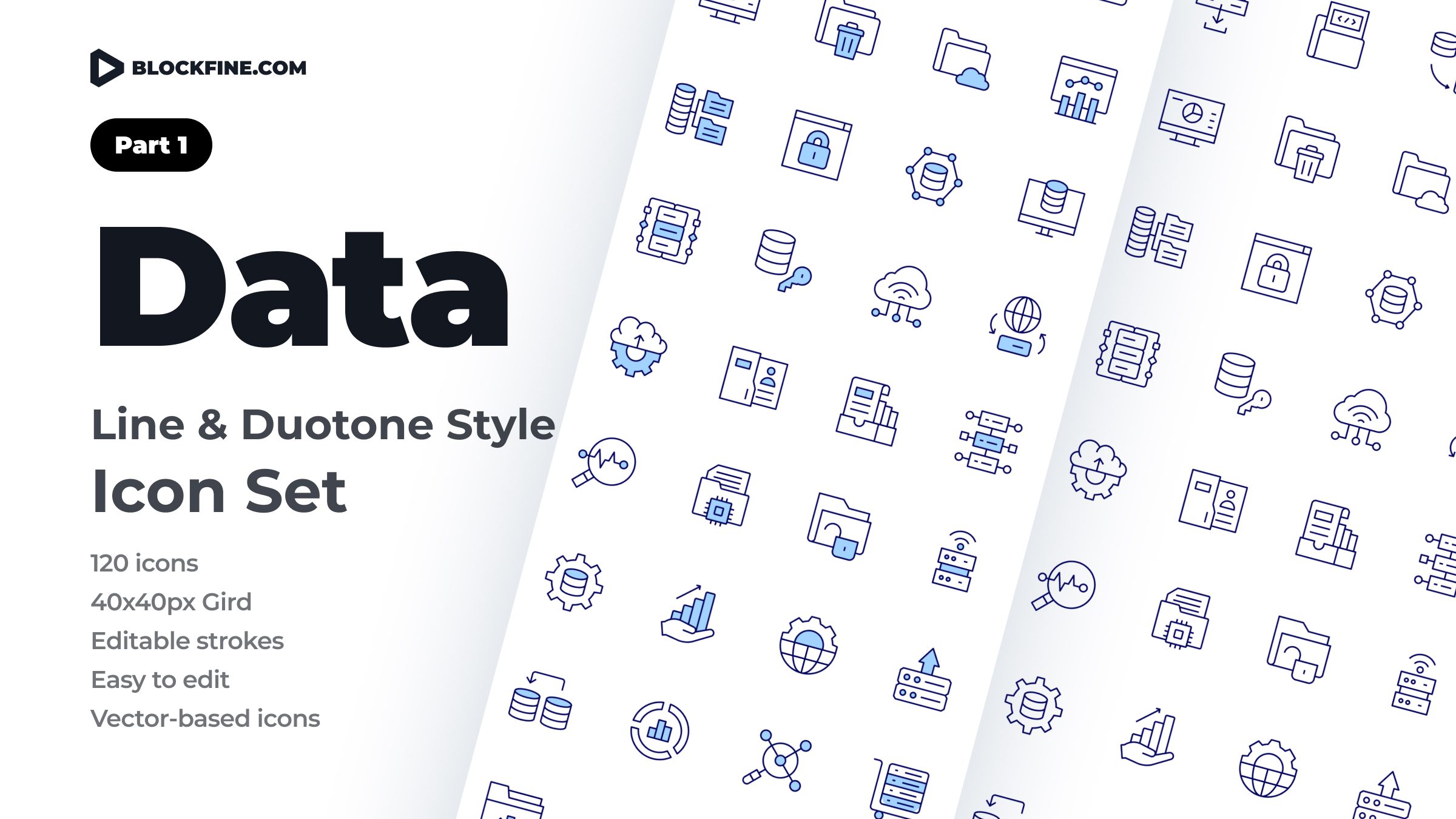 Data Icon Set. Duotone Line Style. Part 1 1