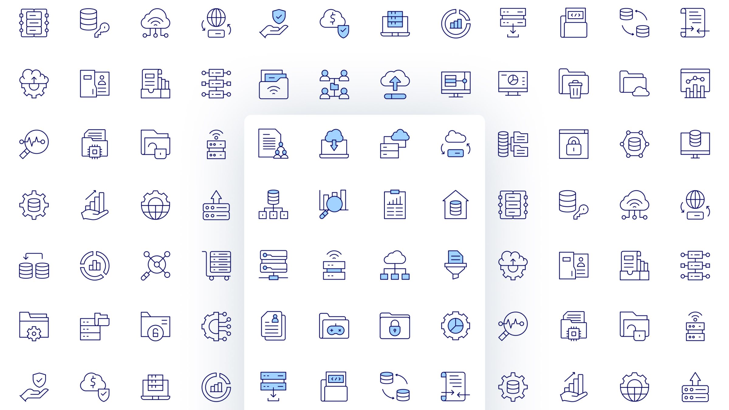 Data Icon Set. Duotone Line Style. Part 1 2