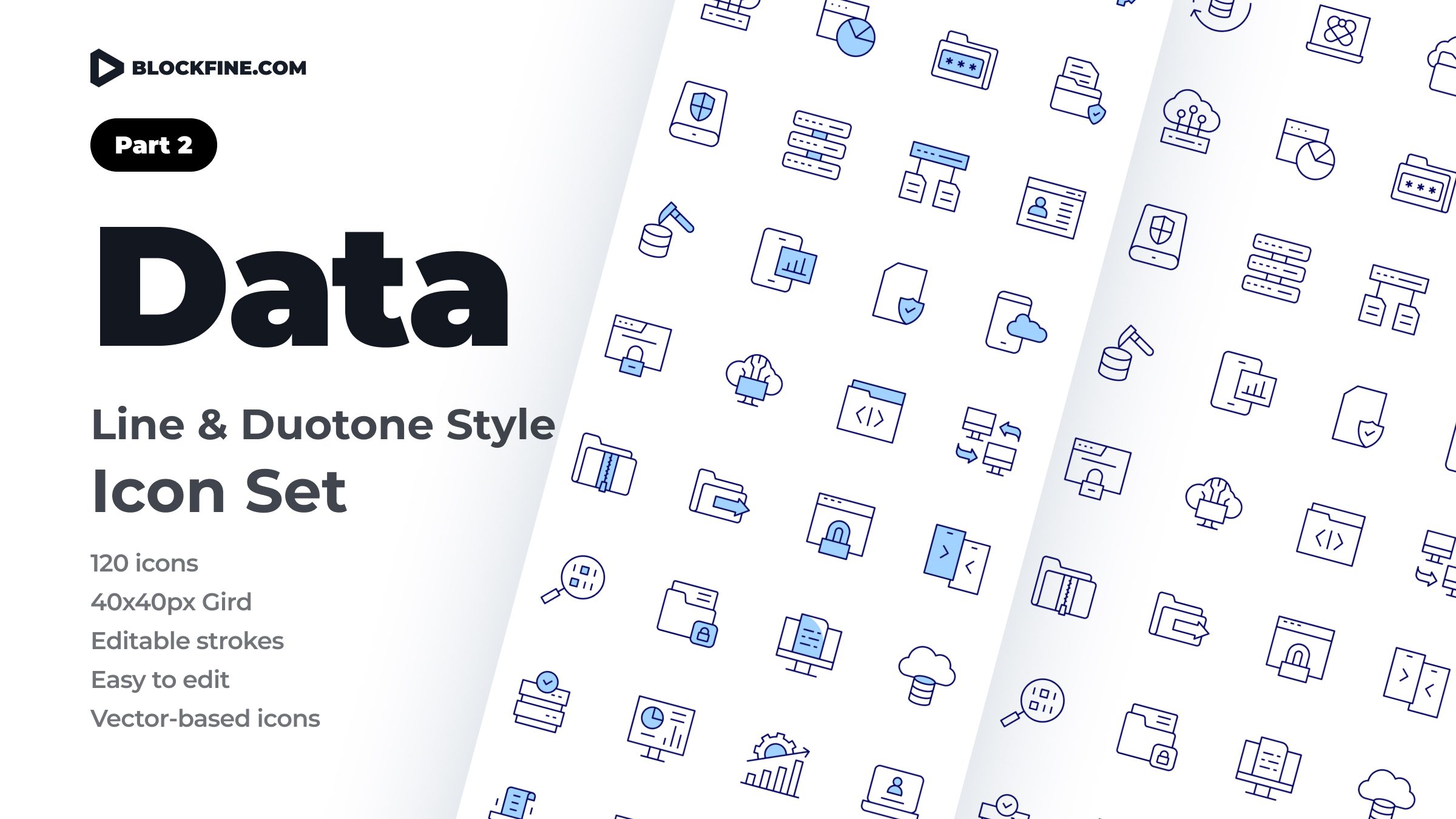 Data Icon Set. Duotone Line Style. Part 2 1