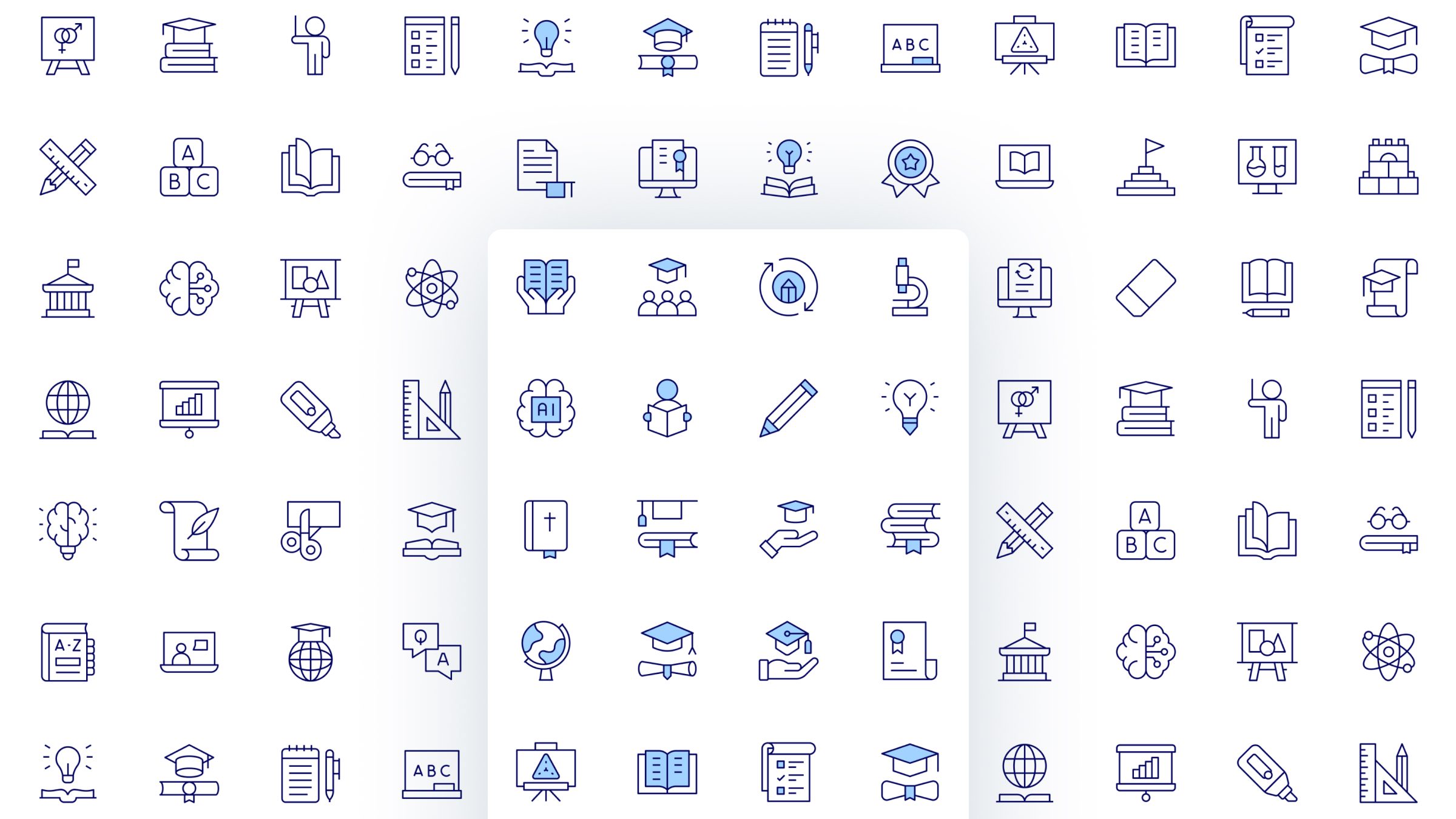 Education Icon Set. Duotone Line Style. Part 1 2