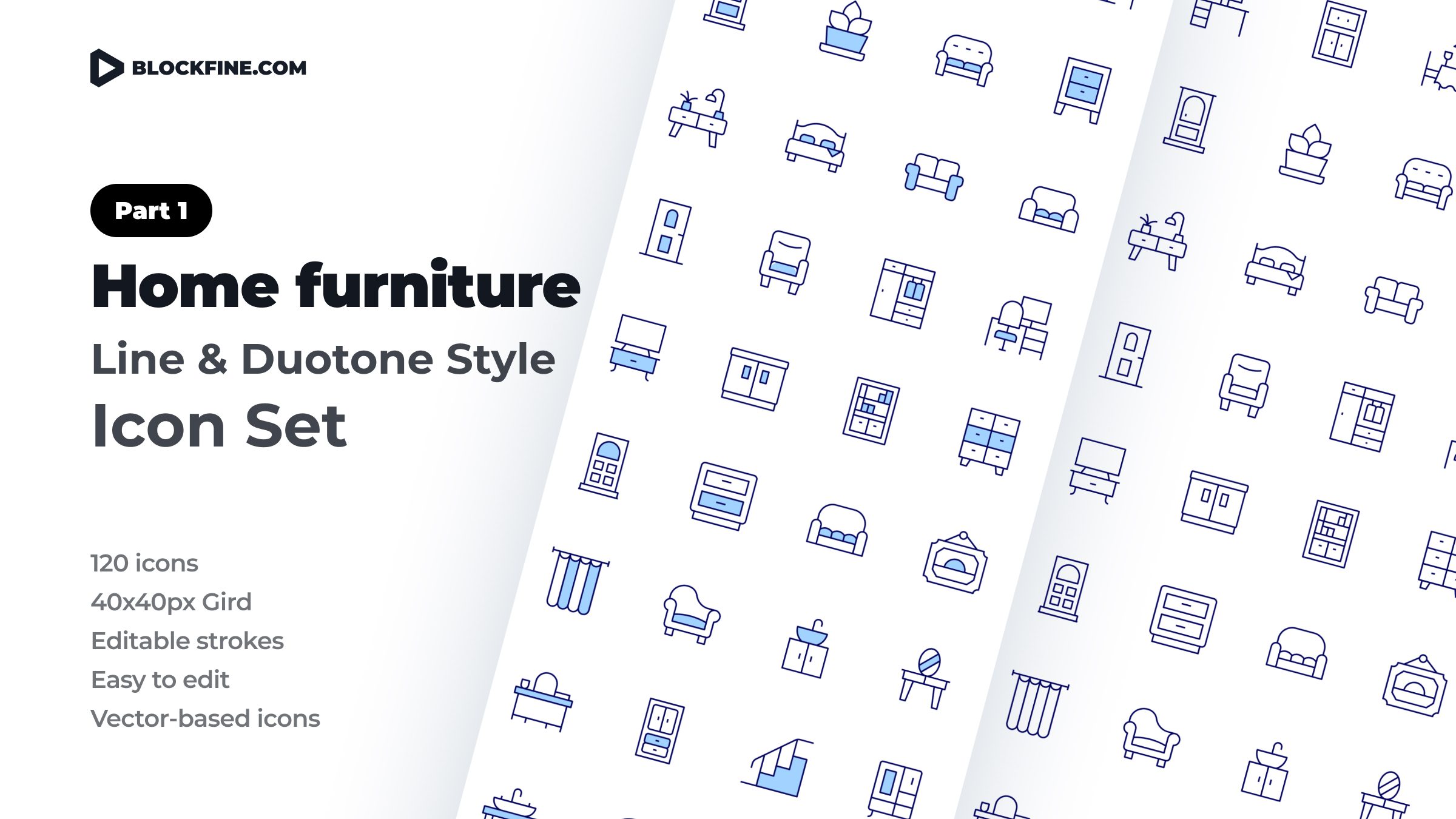 Home Furniture Icon Set. Duotone Line Style. Part 1 1