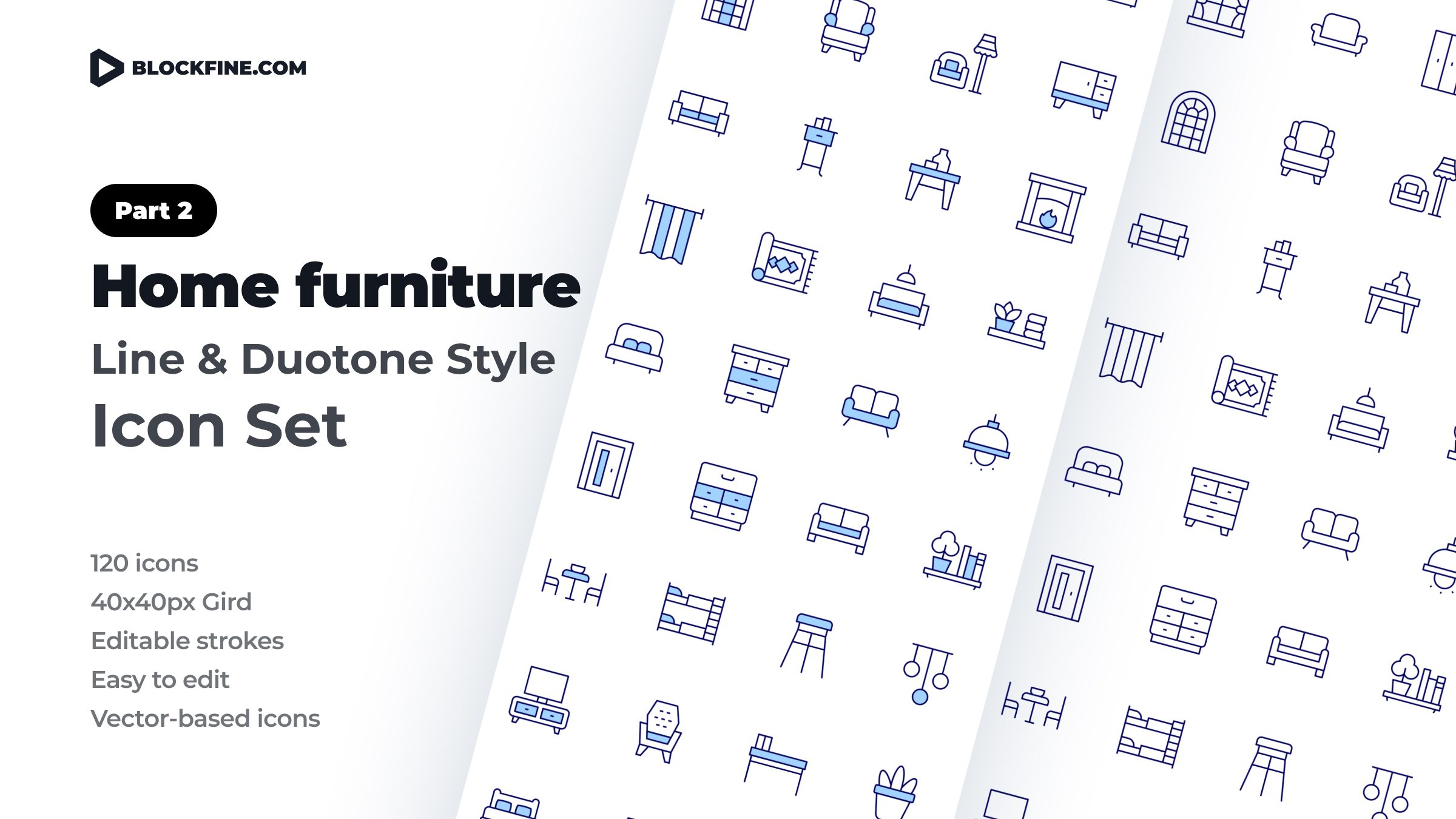 Home Furniture Icon Set. Duotone Line Style. Part 2 1