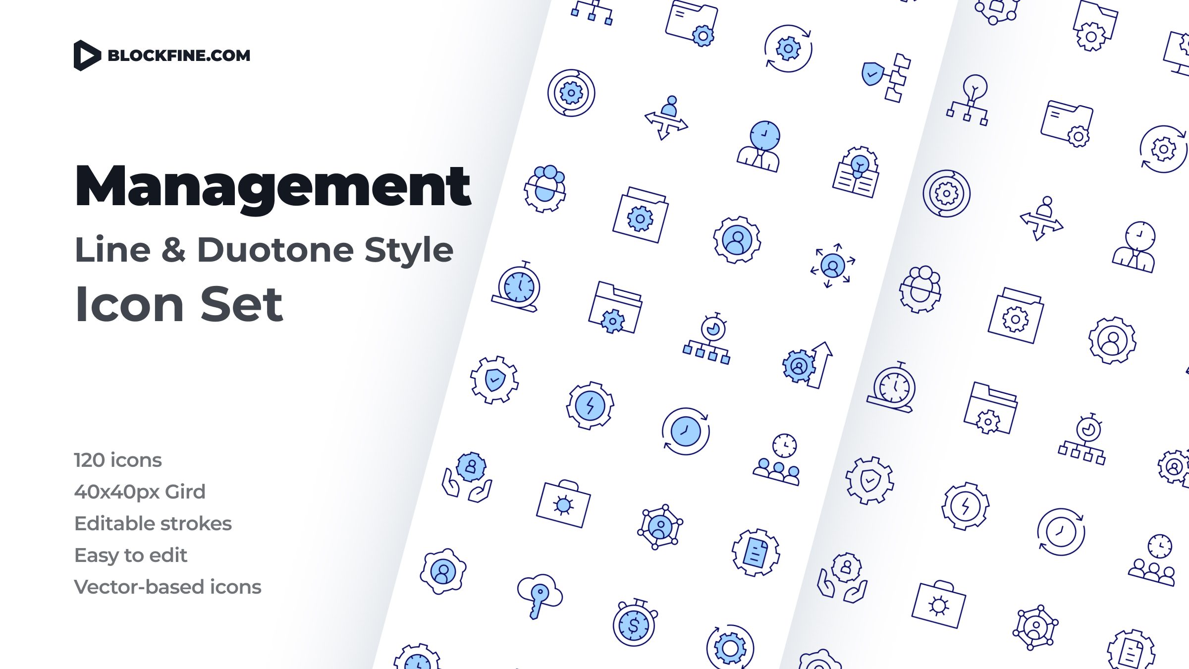 Management Icon Set. Duotone Line Style 1