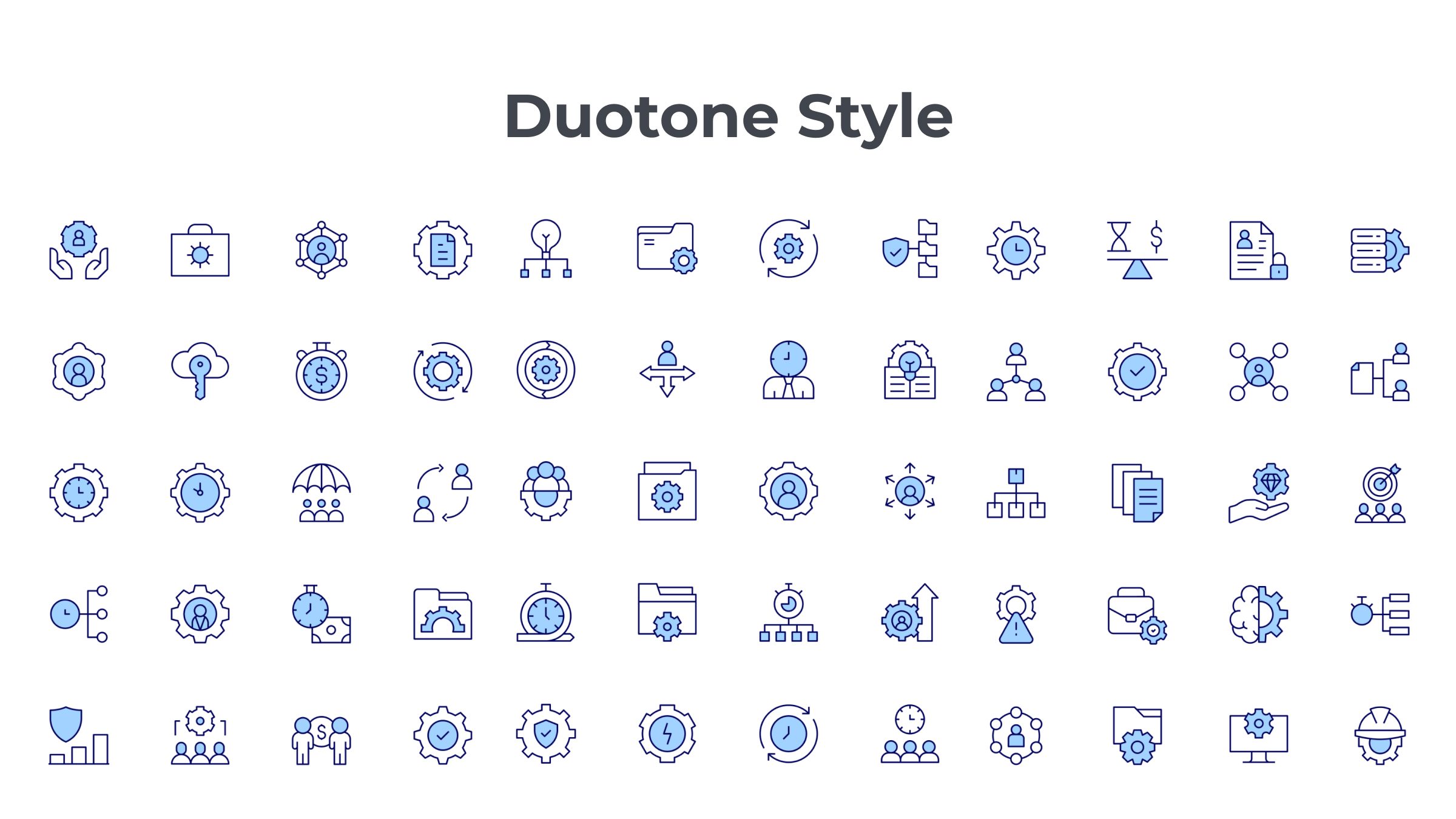 Management Icon Set. Duotone Line Style 6