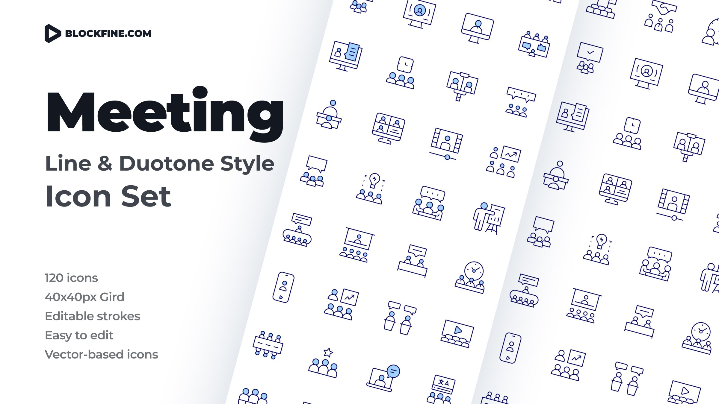 Meeting Icon Set. Duotone Line Style 1