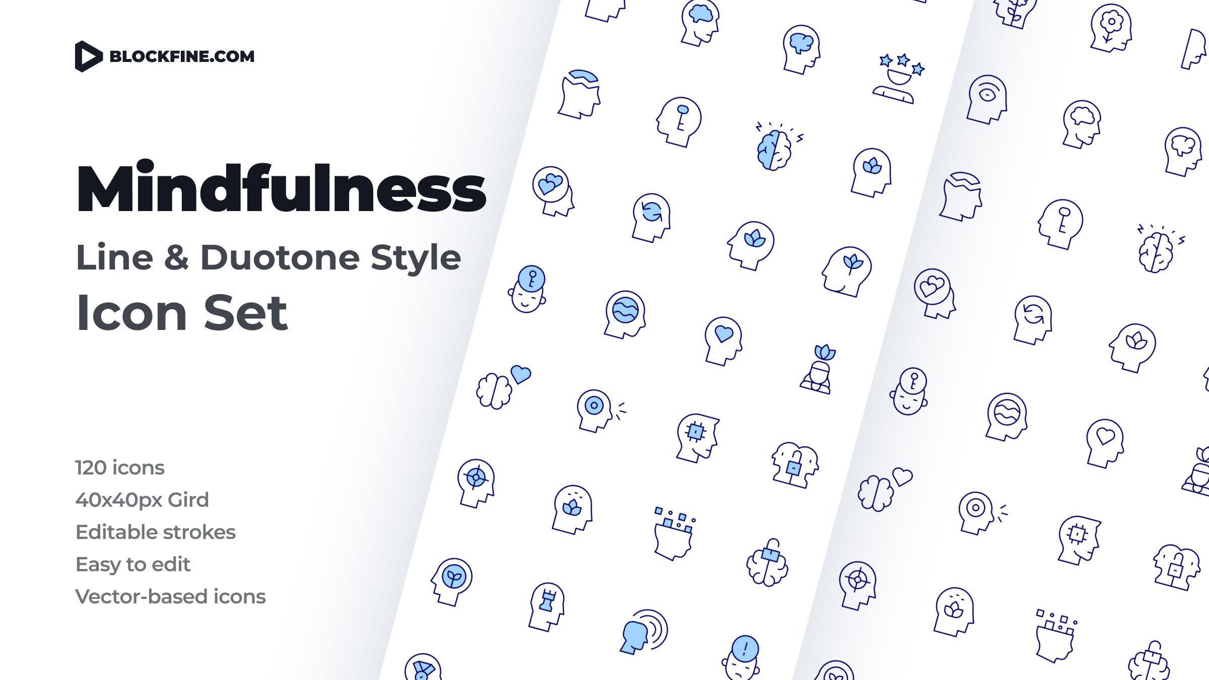 Mindfulness Icon Set. Duotone Line Style 1