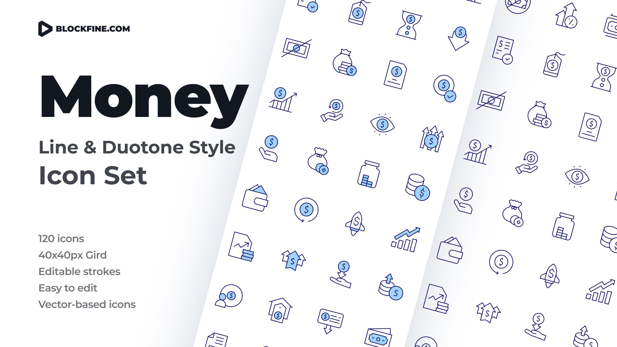 Money Icon Set. Duotone Line Style 1