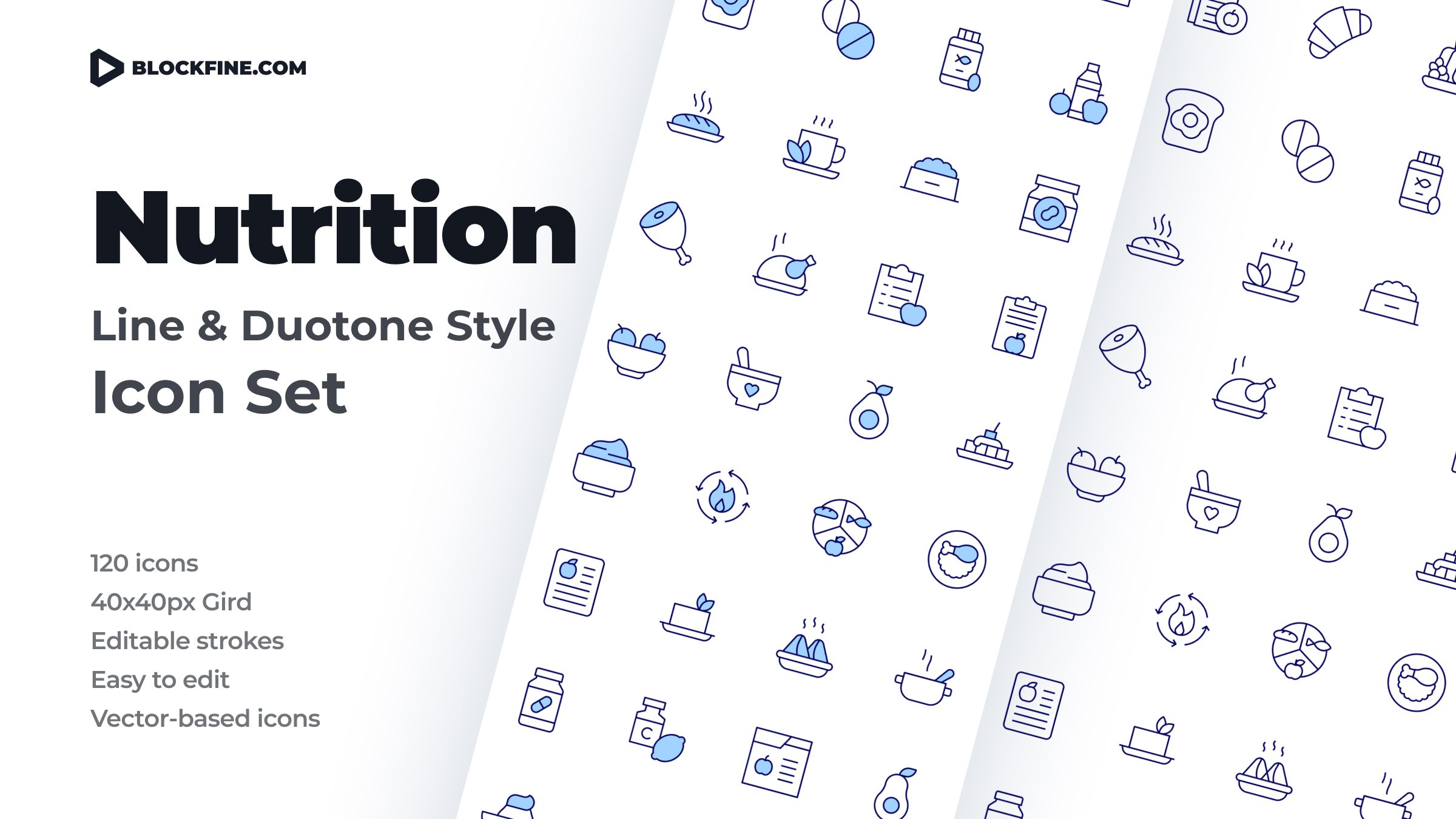 Nutrition Icon Set. Duotone Line Style 1