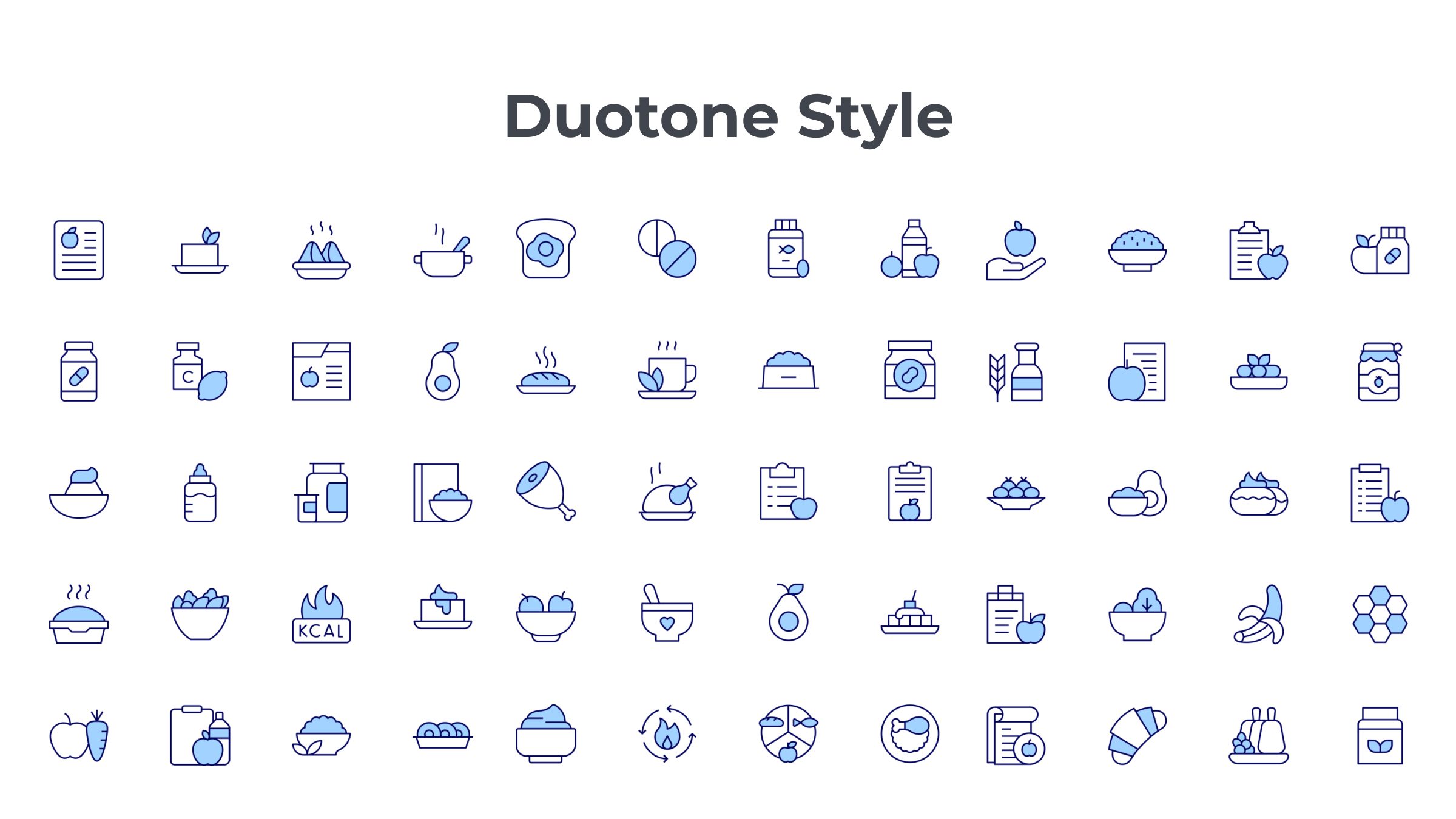 Nutrition Icon Set. Duotone Line Style 6