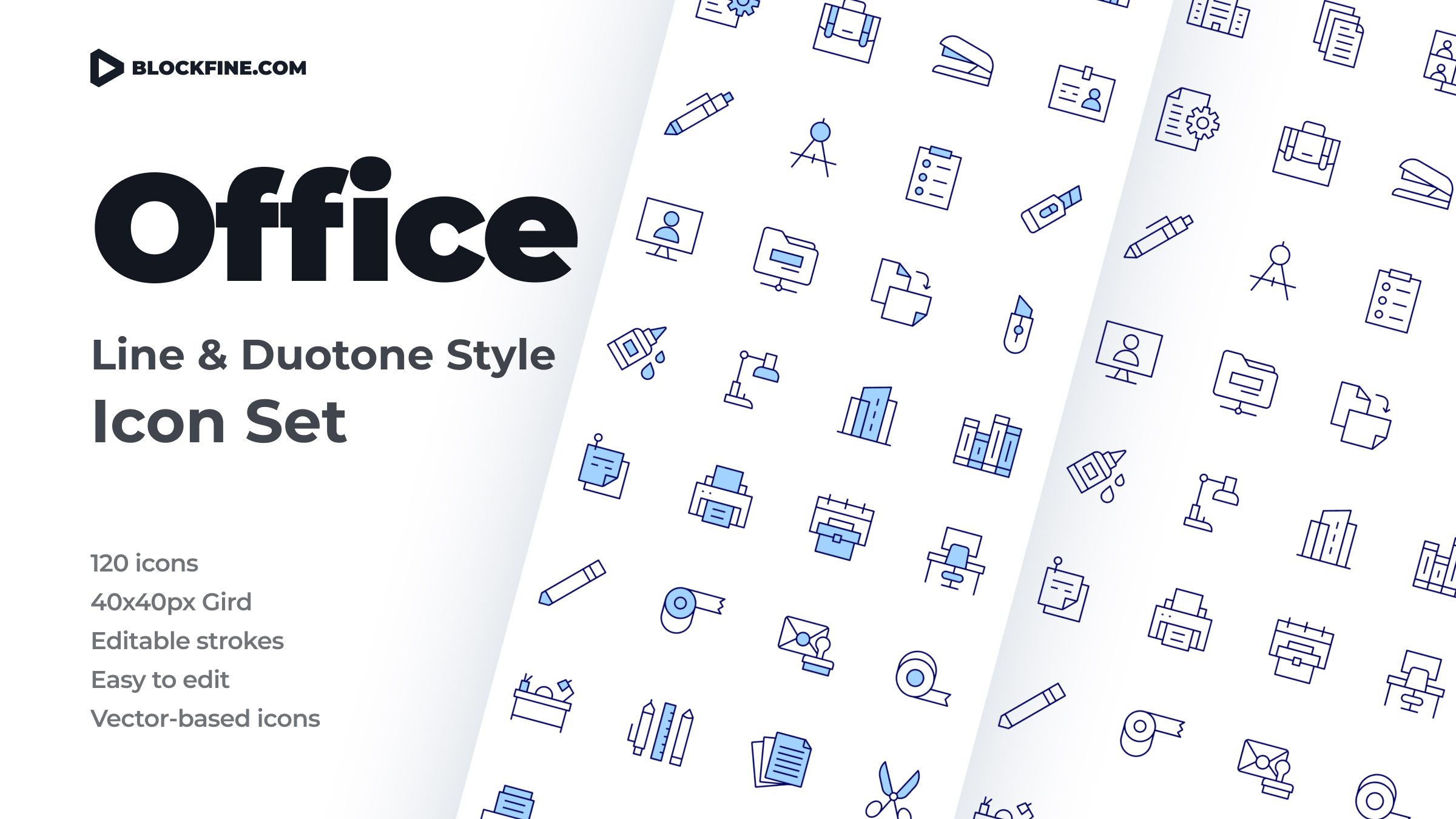 Office Icon Set. Duotone Line Style 1