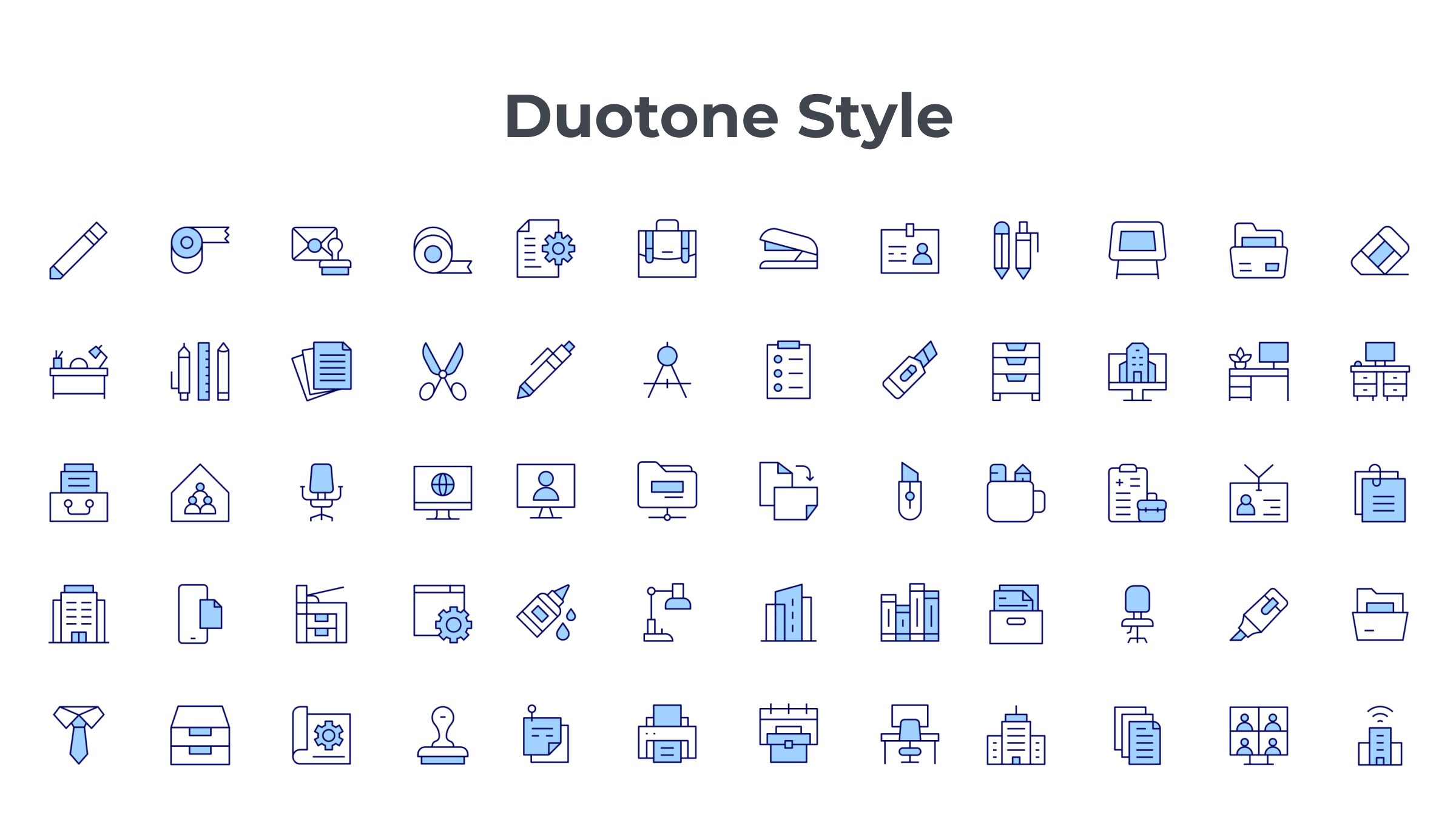 Office Icon Set. Duotone Line Style 6