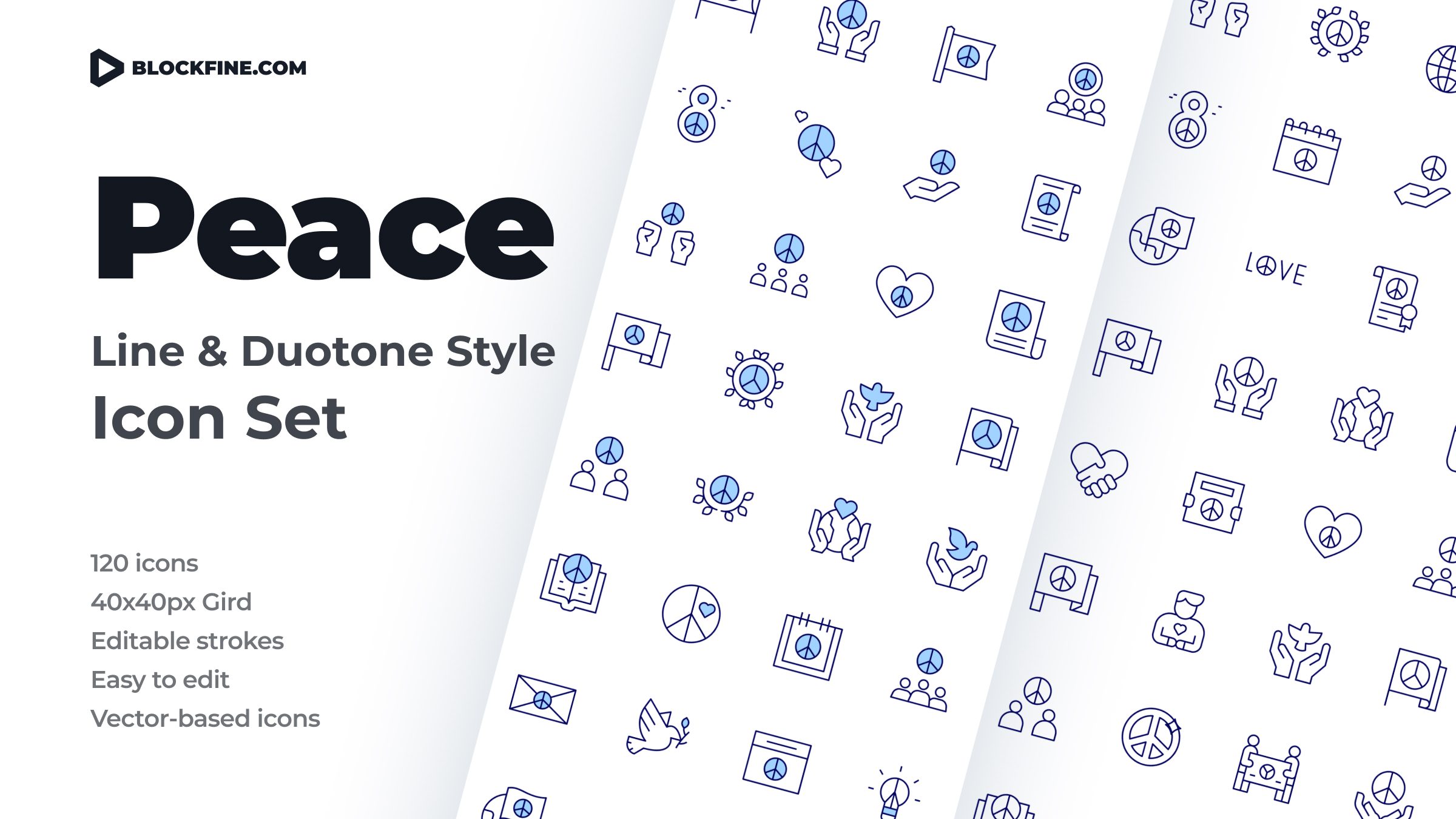 Peace Icon Set. Duotone Line Style 1