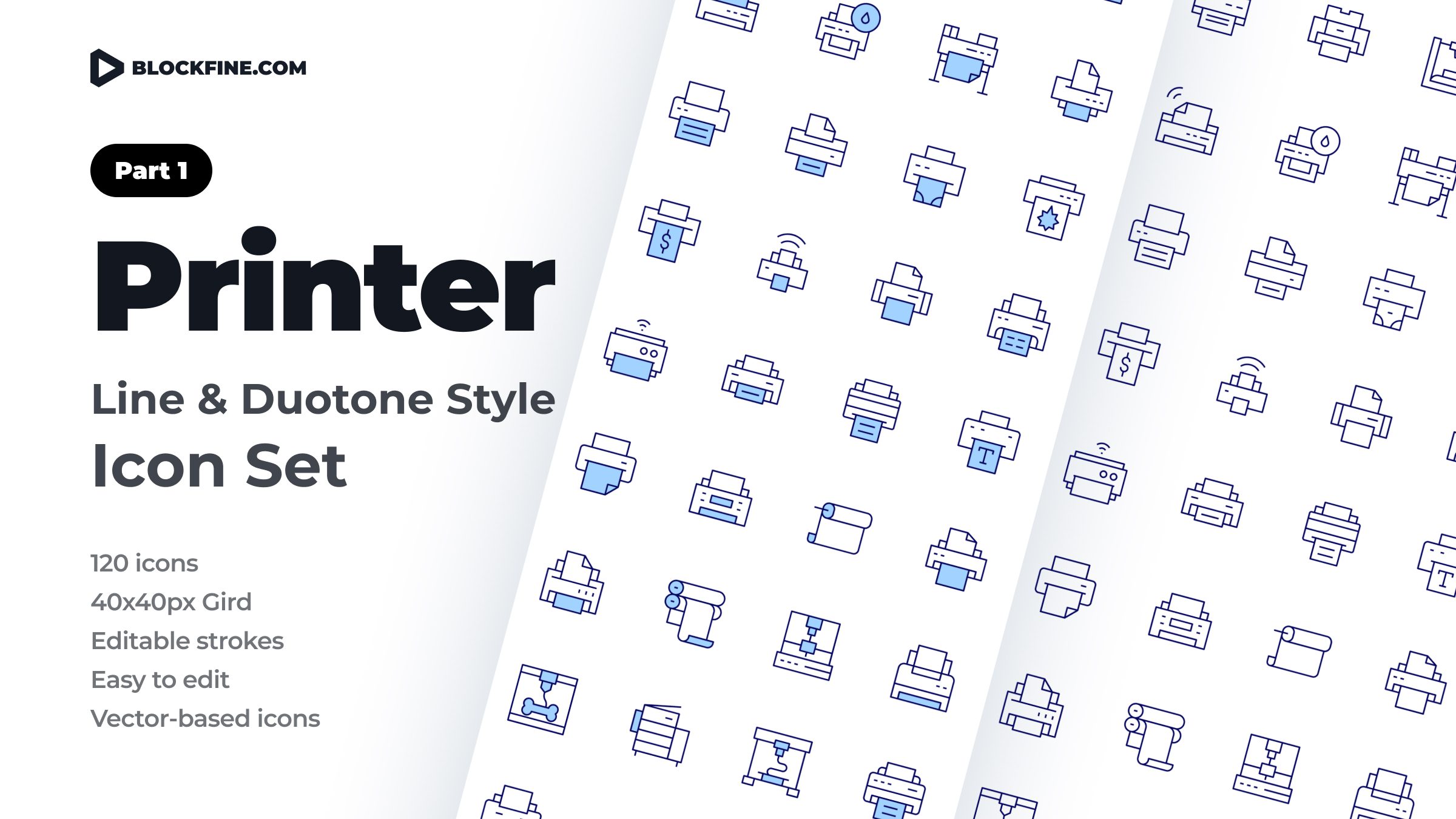 Printer Icon Set. Duotone Line Style. Part 1 1