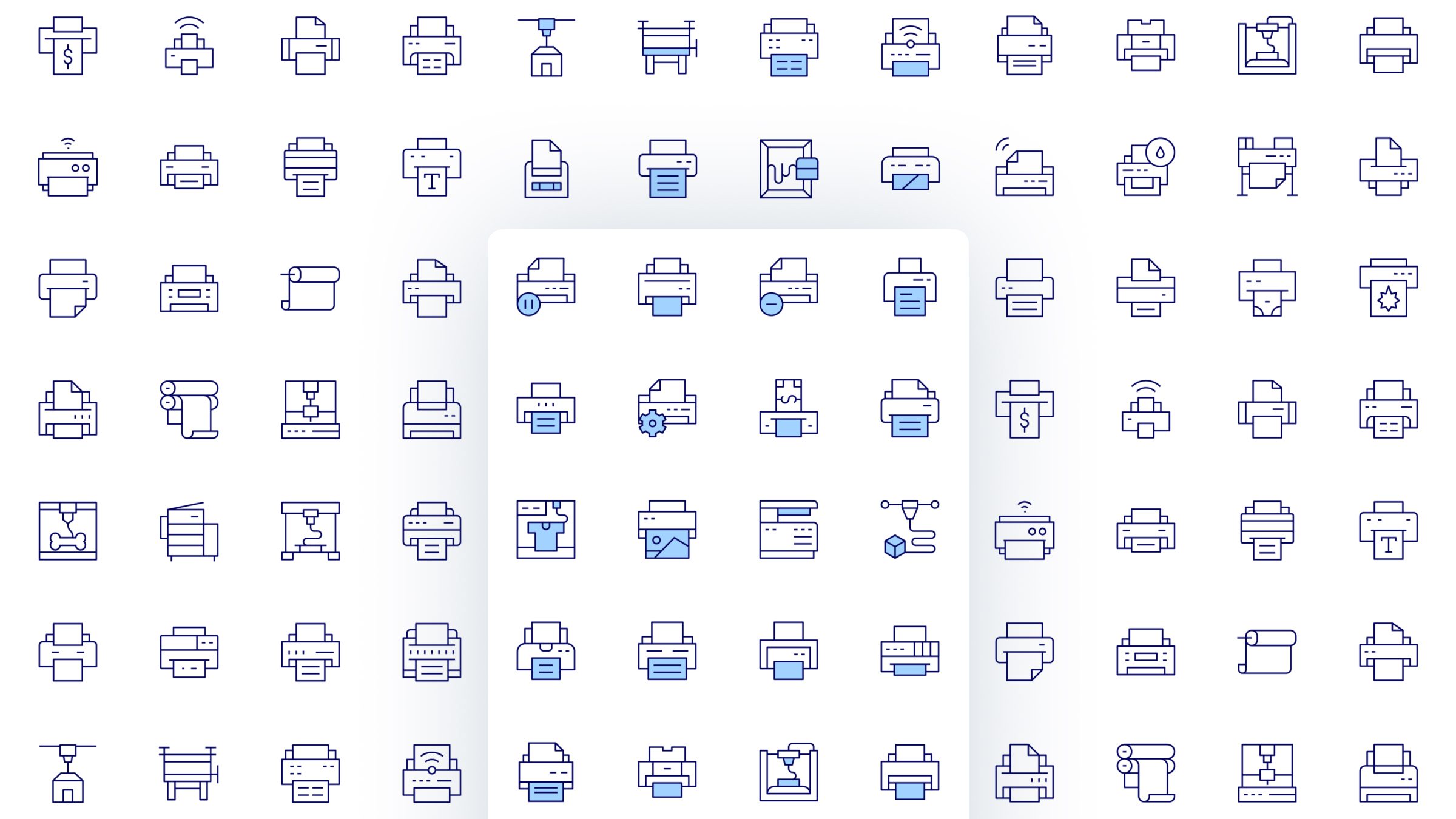 Printer Icon Set. Duotone Line Style. Part 1 2