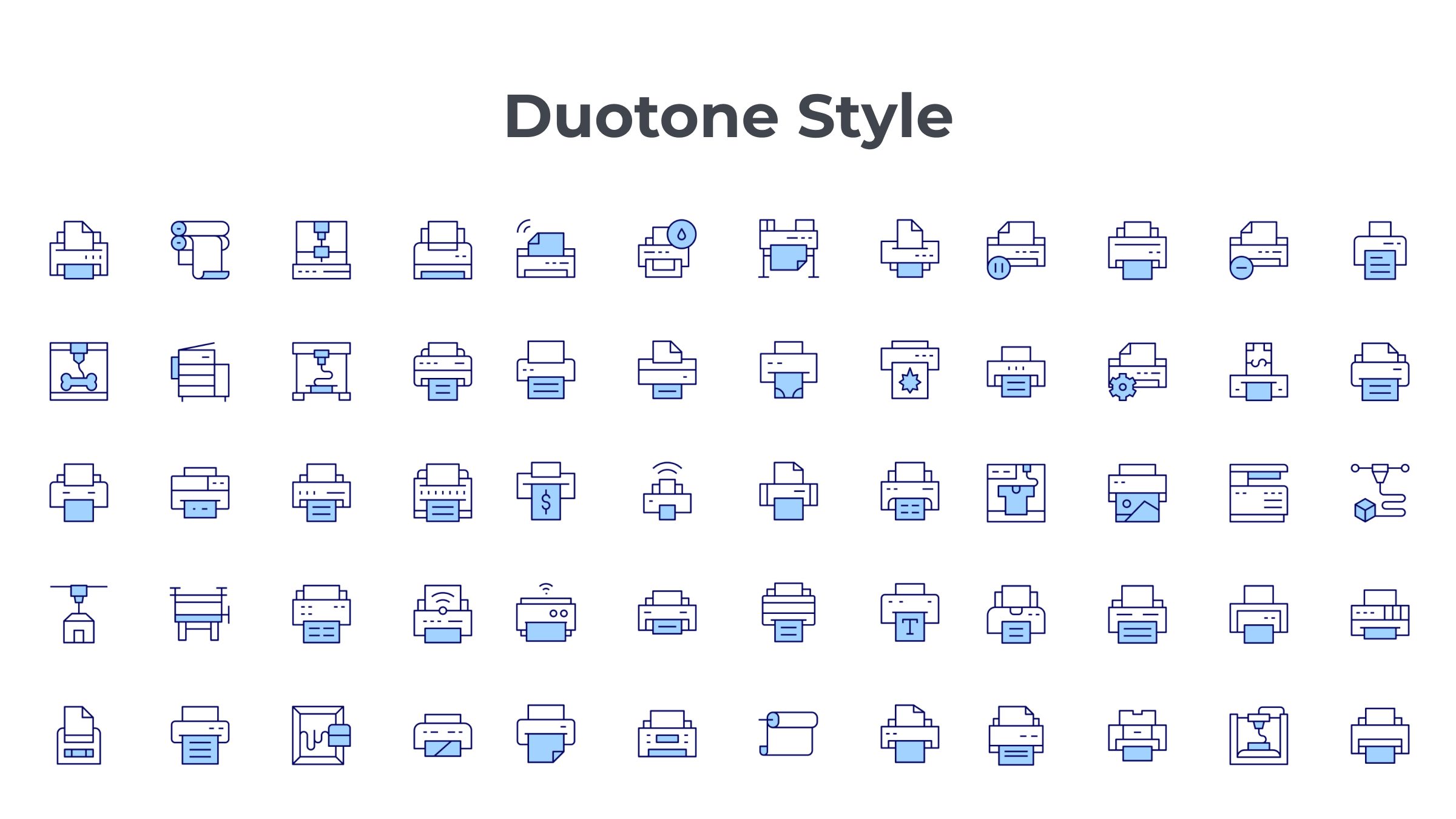 Printer Icon Set. Duotone Line Style. Part 1 6