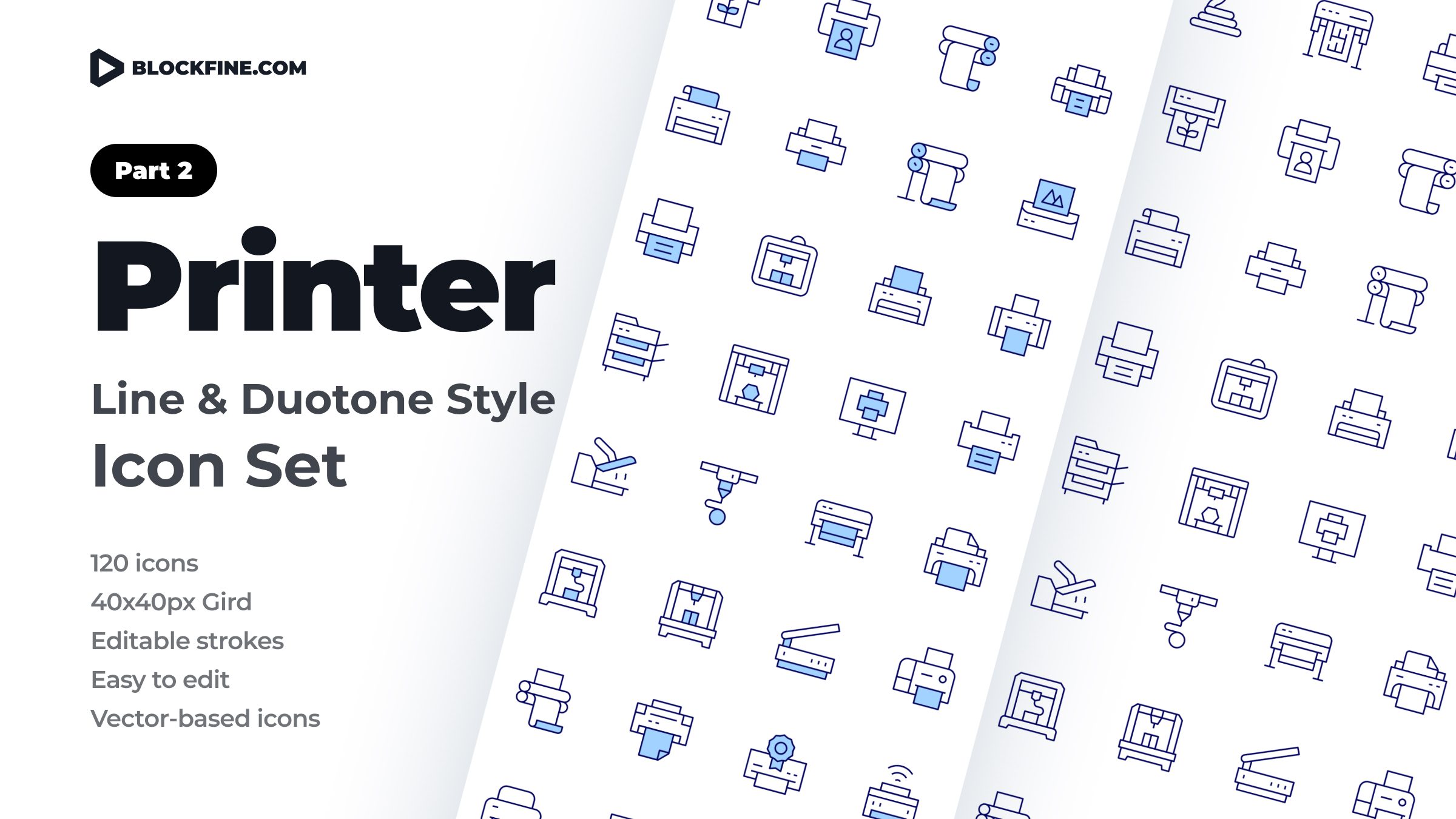 Printer Icon Set. Duotone Line Style. Part 2 1