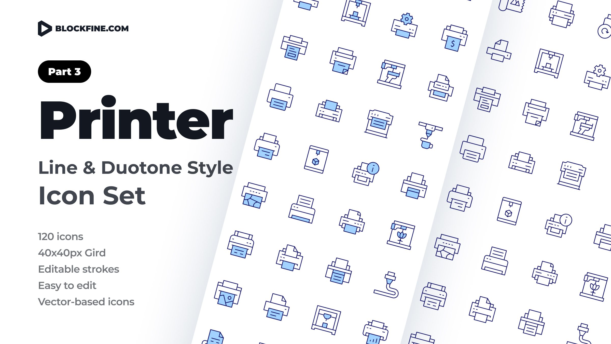 Printer Icon Set. Duotone Line Style. Part 3 1