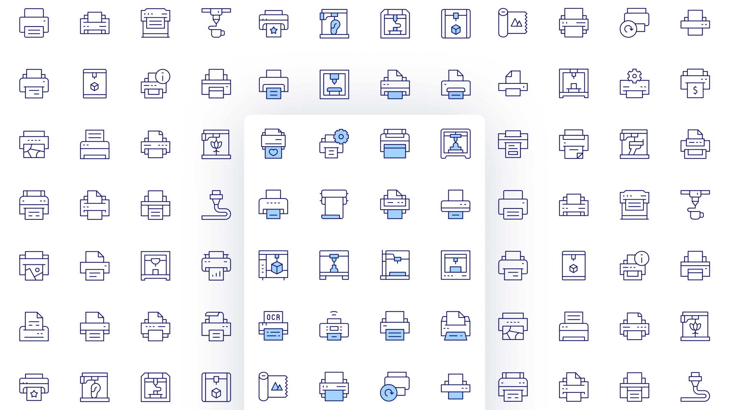 Printer Icon Set. Duotone Line Style. Part 3 2