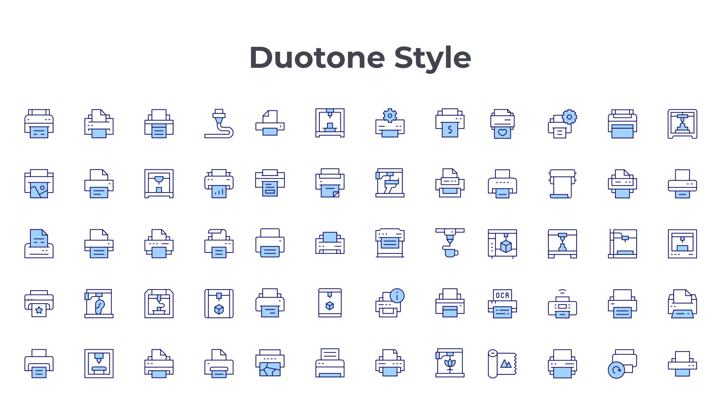 Printer Icon Set. Duotone Line Style. Part 3 6