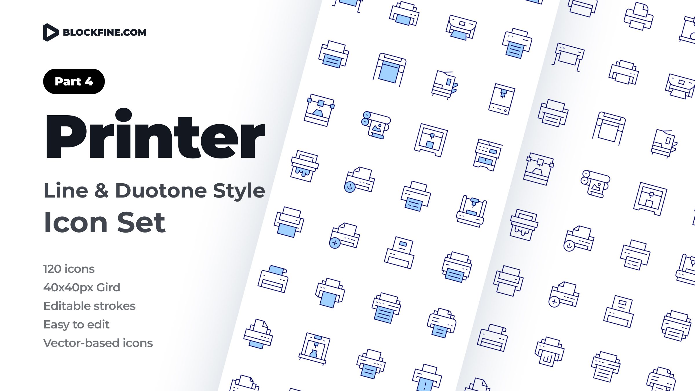 Printer Icon Set. Duotone Line Style. Part 4 1