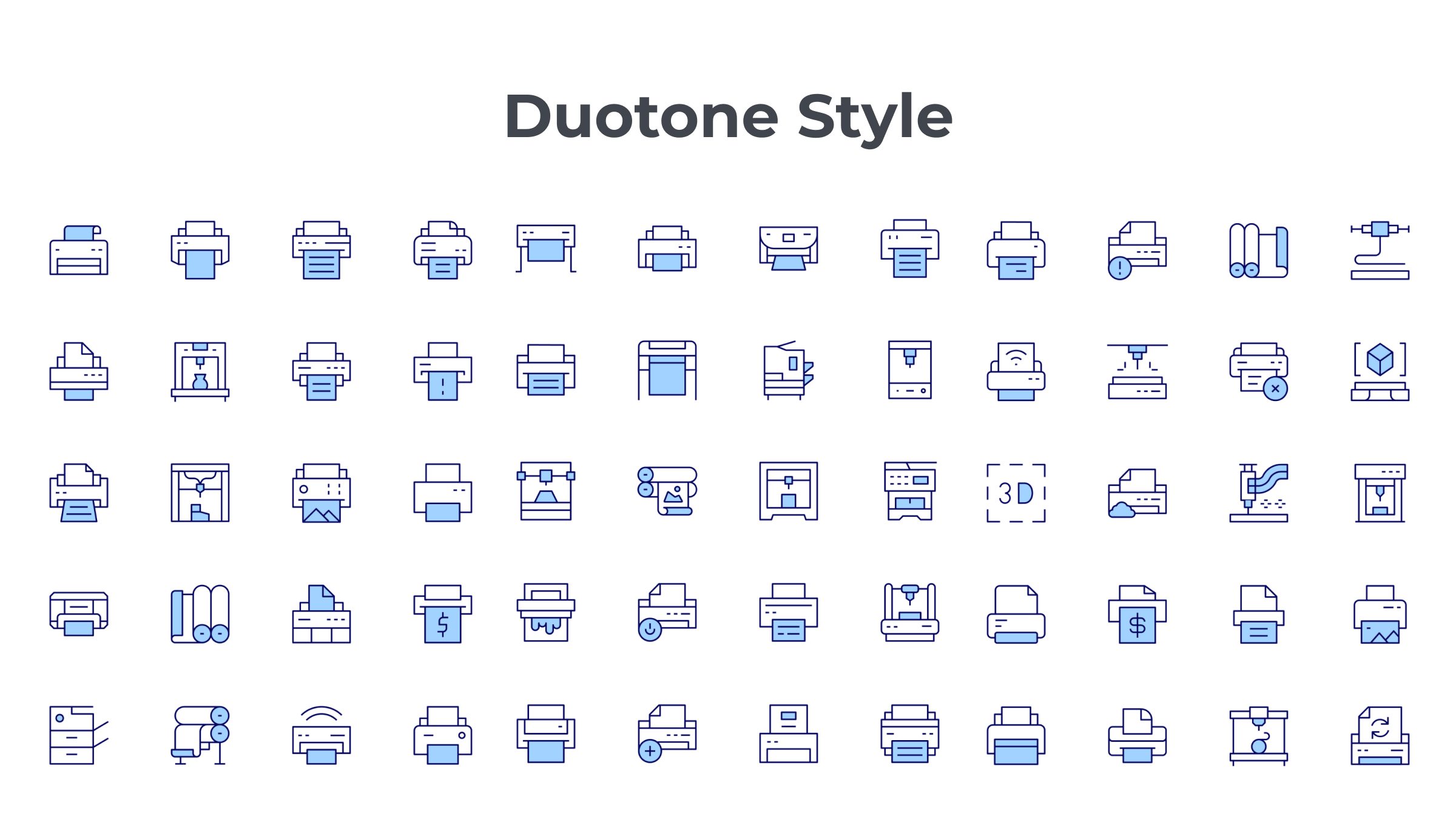 Printer Icon Set. Duotone Line Style. Part 4 6