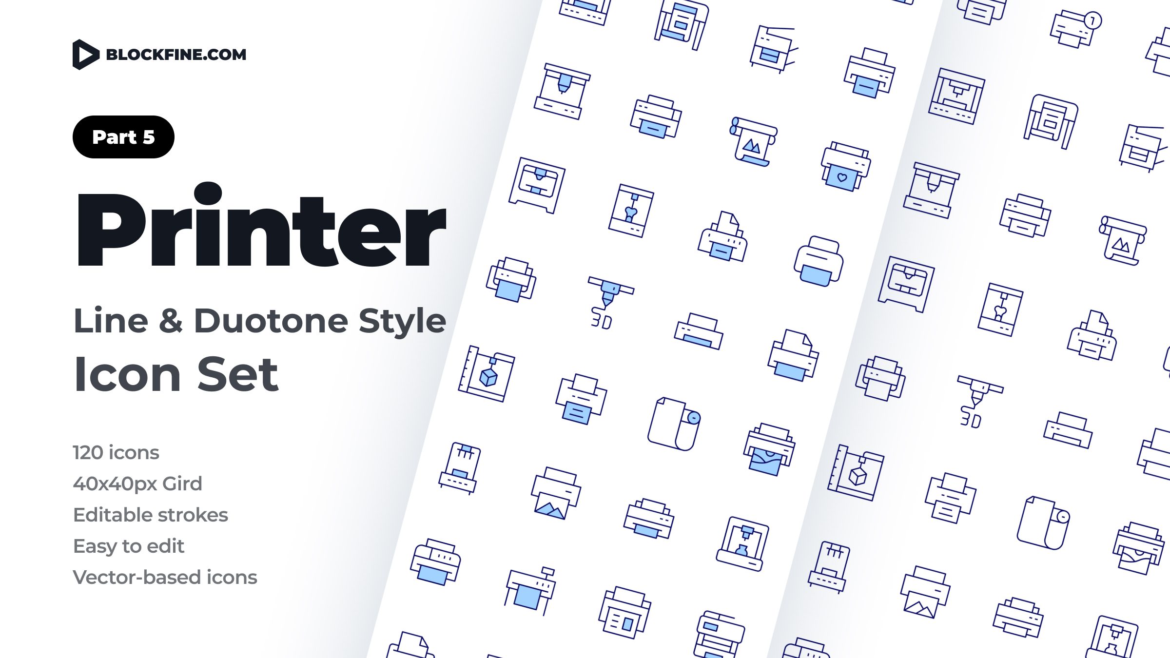 Printer Icon Set. Duotone Line Style. Part 5 1