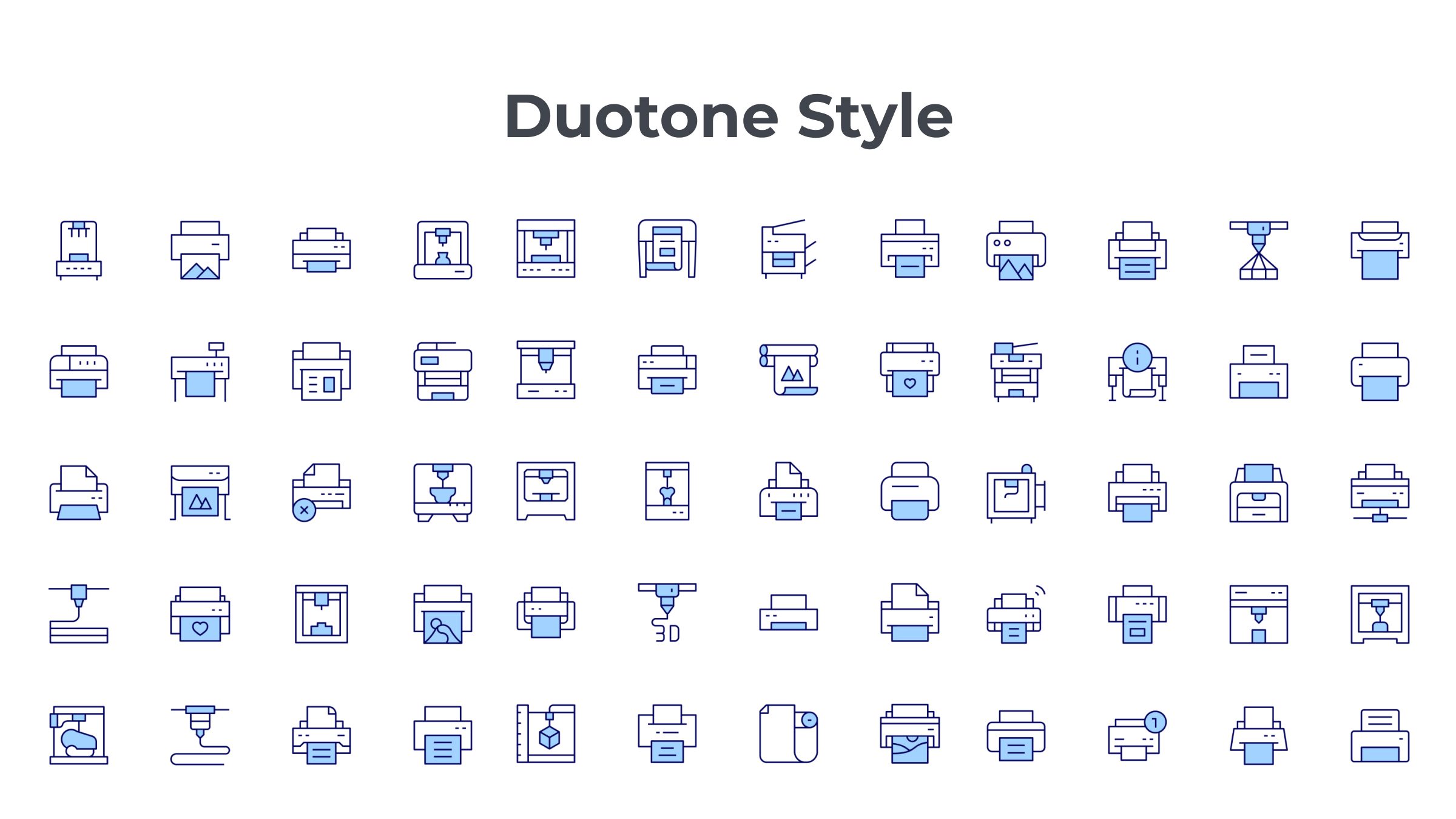 Printer Icon Set. Duotone Line Style. Part 5 6