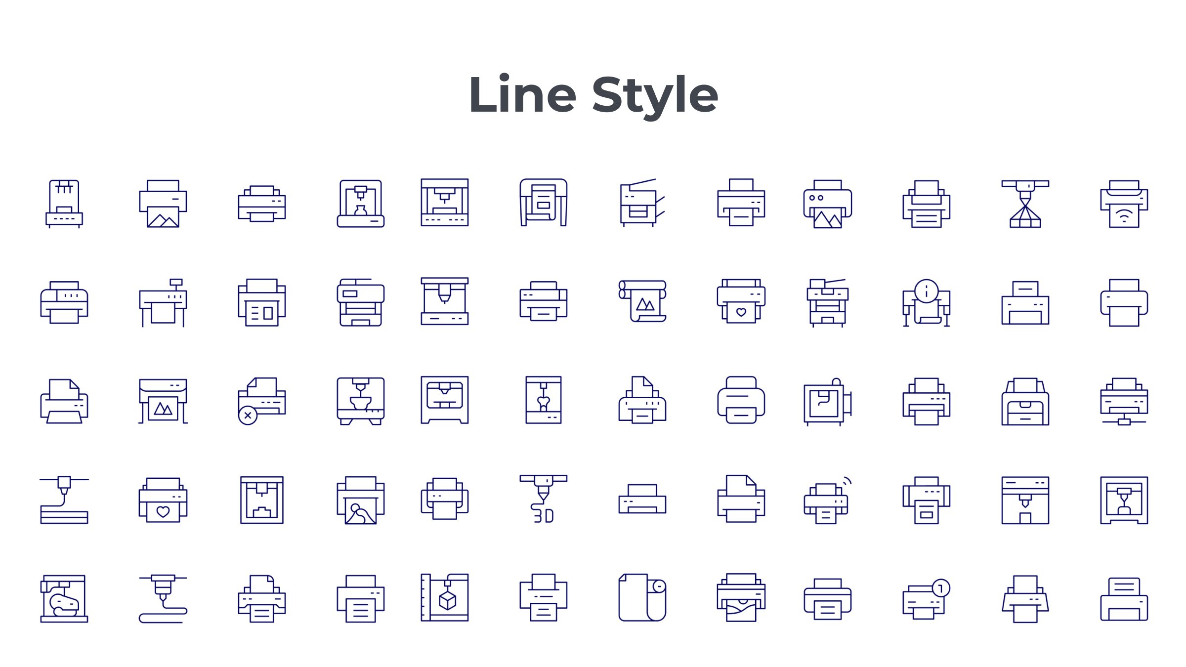 Printer Icon Set. Duotone Line Style. Part 5 7