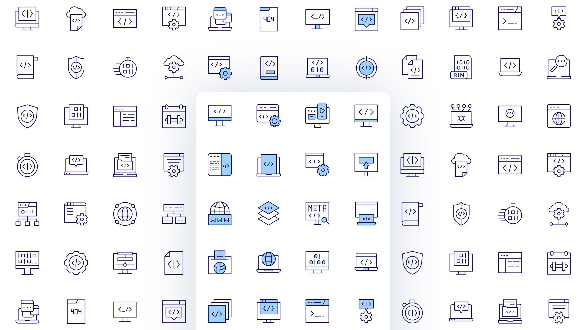 Programming Icon Set. Duotone Line Style. Part 1 2