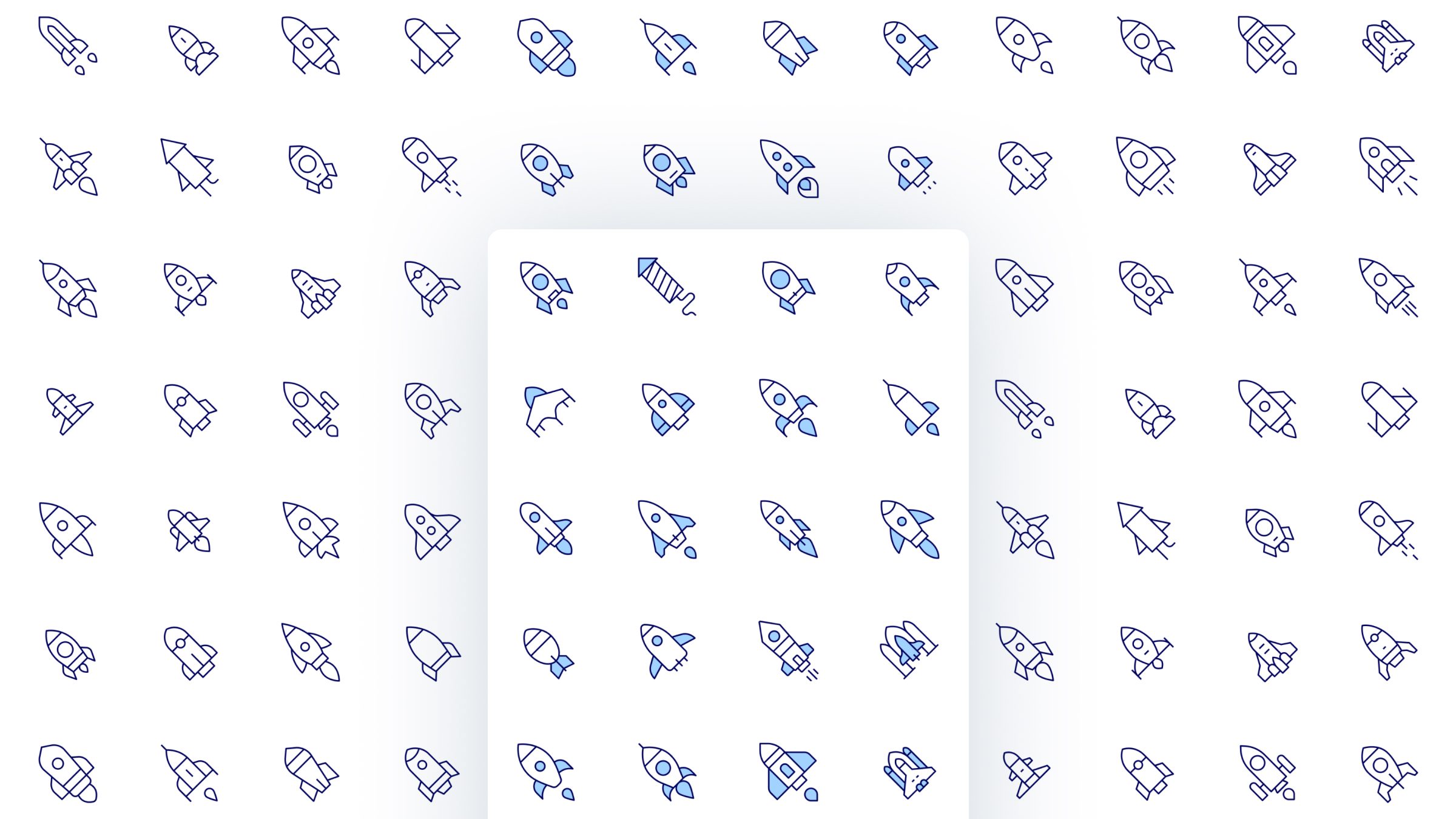 Rocket Icon Set. Duotone Line Style 2