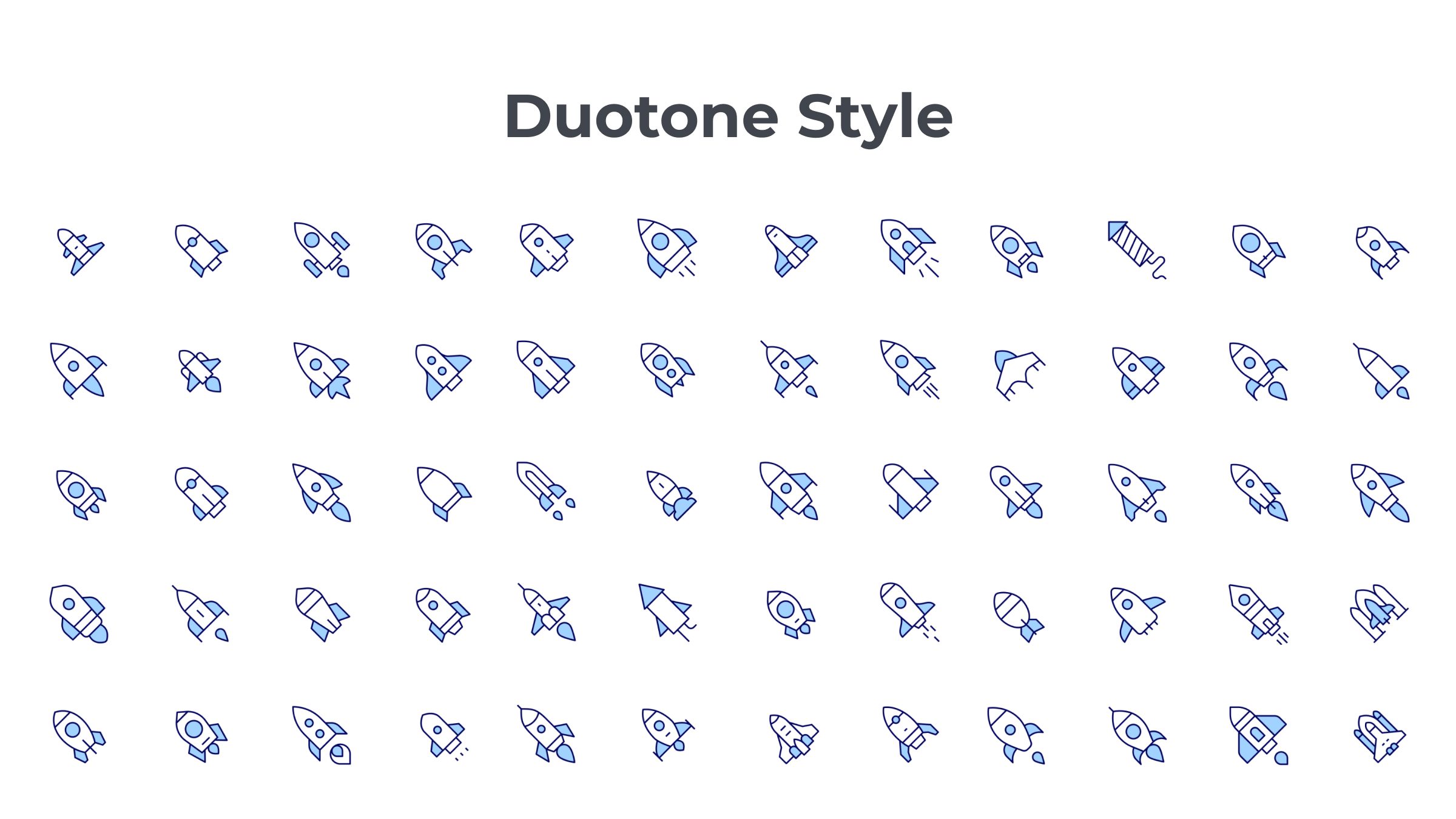 Rocket Icon Set. Duotone Line Style 6