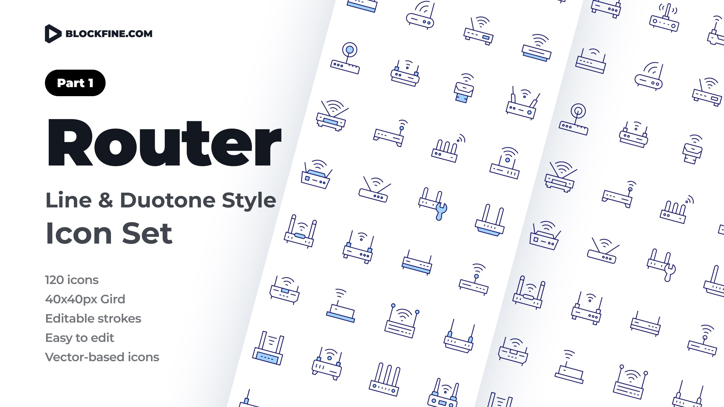 Router Icon Set. Duotone Line Style. Part 1 1