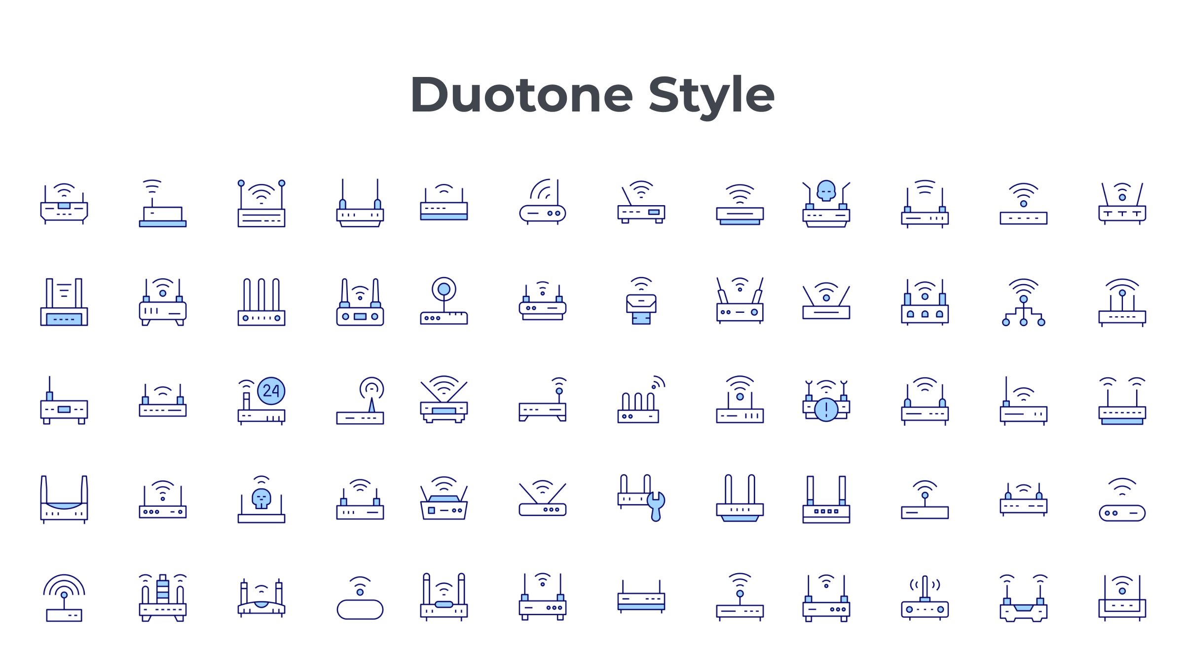 Router Icon Set. Duotone Line Style. Part 1 6