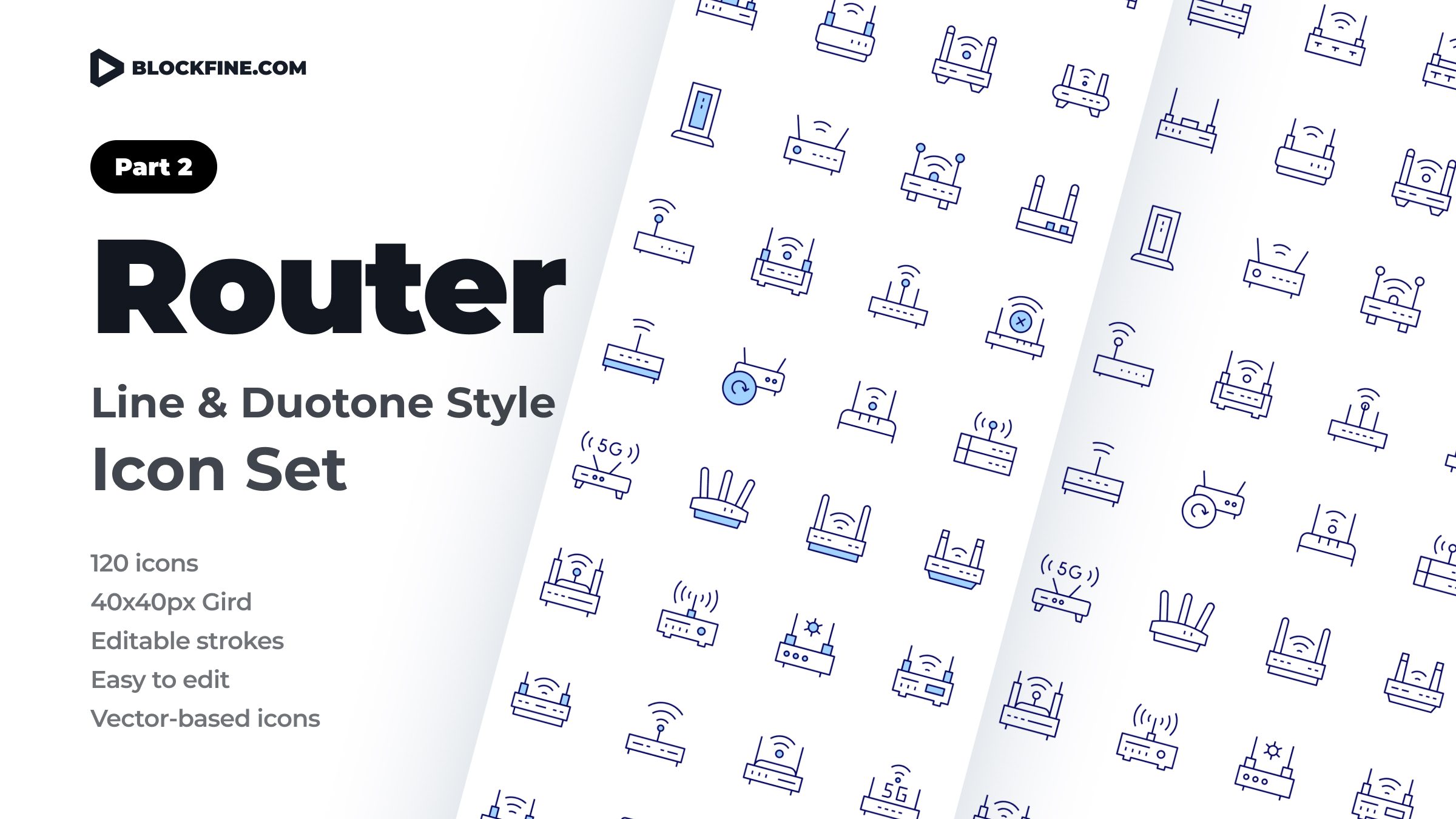 Router Icon Set. Duotone Line Style. Part 2 1