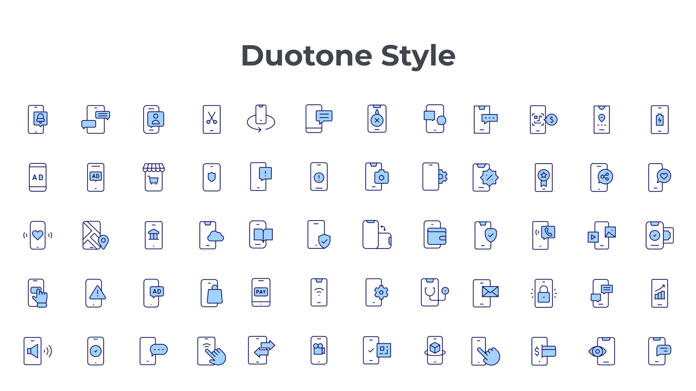 Smartphone Icon Set. Duotone Line Style 6