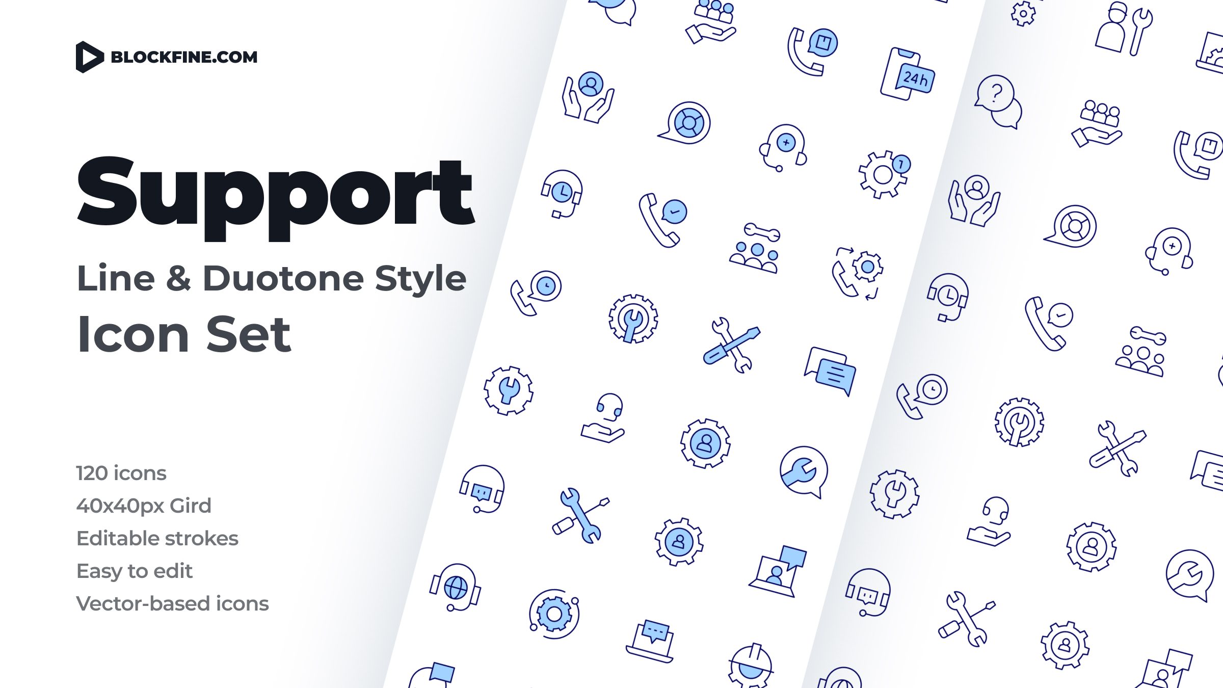 Support Icon Set. Duotone Line Style 1