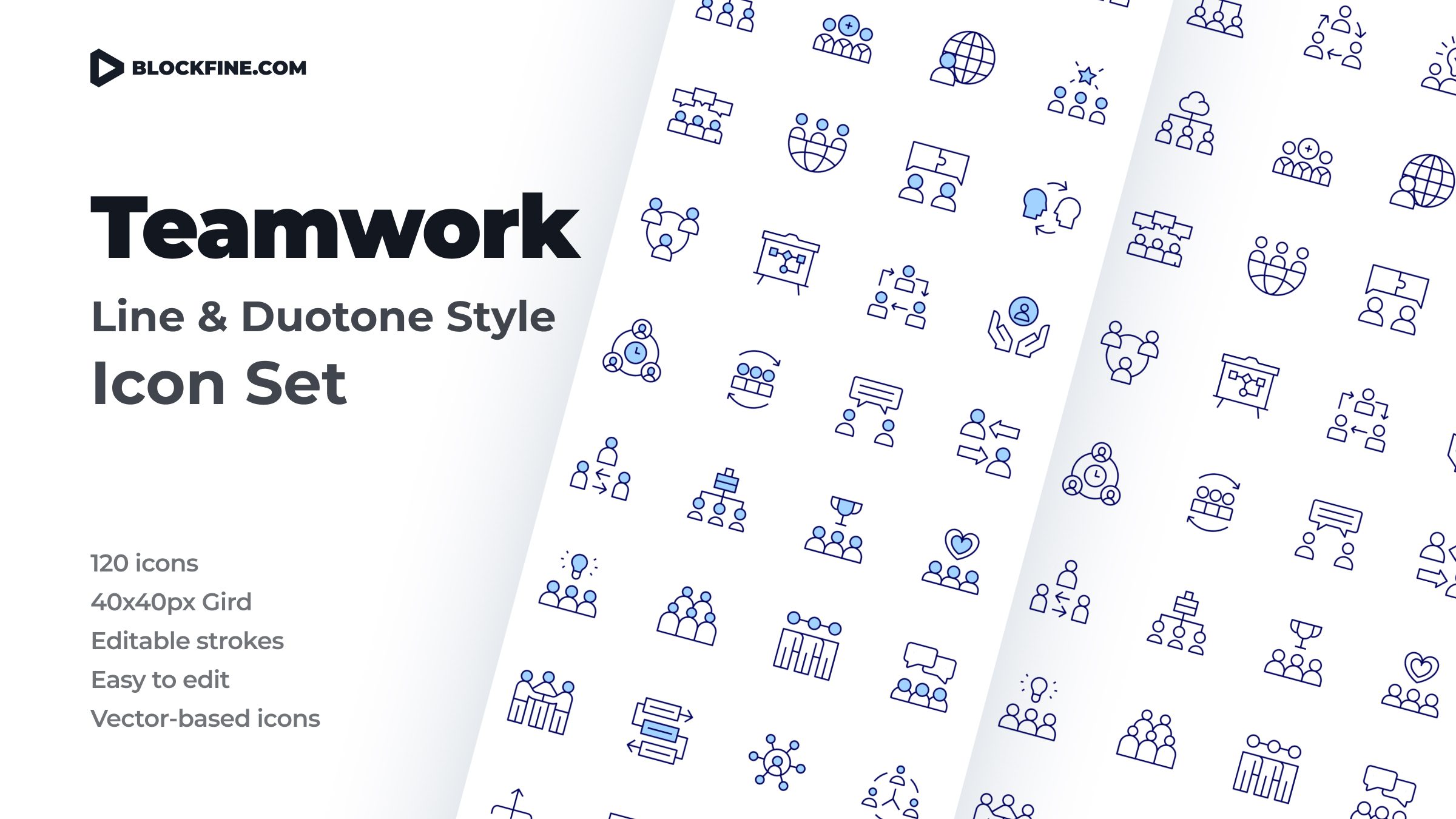 Teamwork Icon Set. Duotone Line Style 1