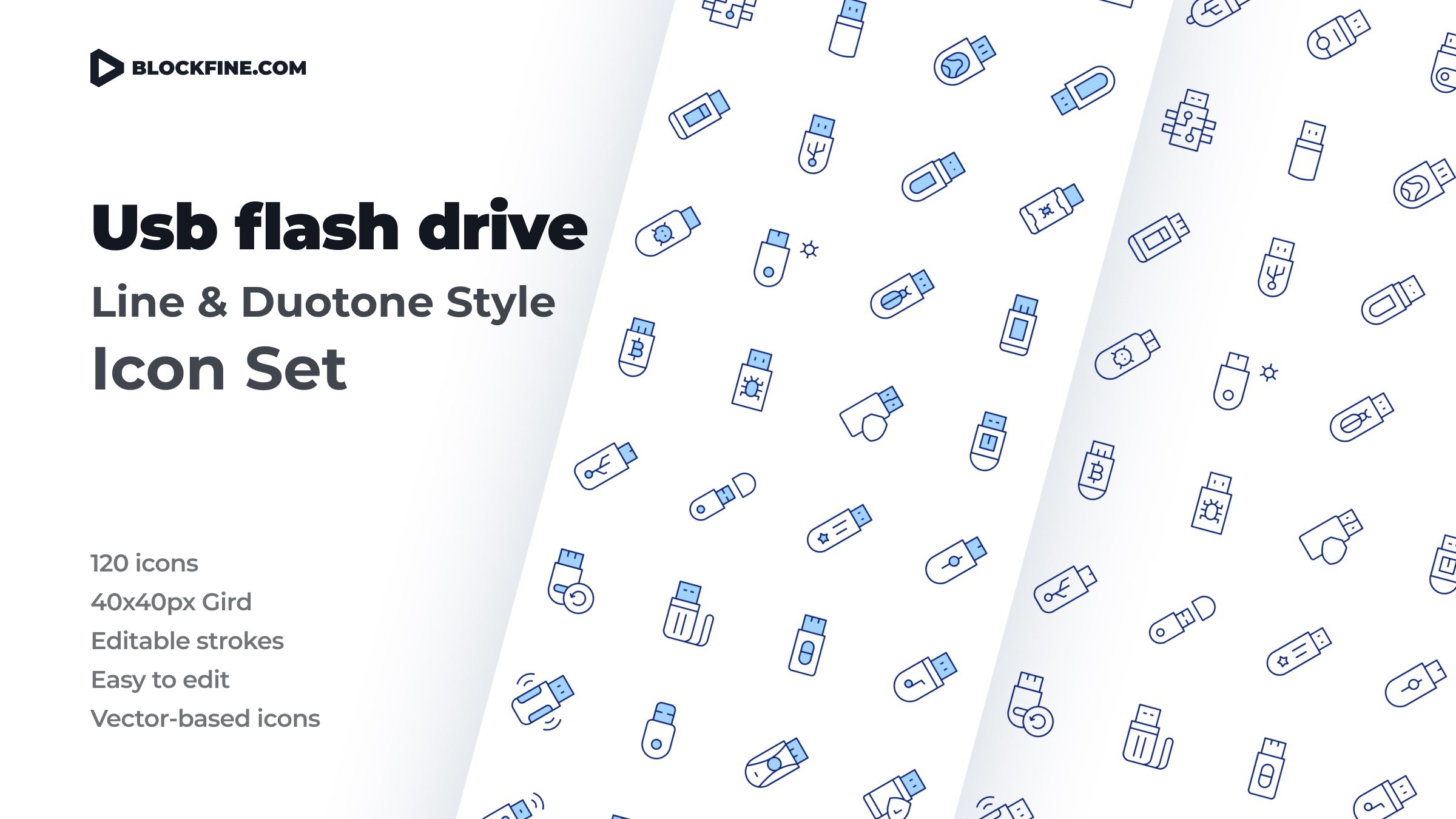 Usb Flash Drive Icon Set. Duotone Line Style 1