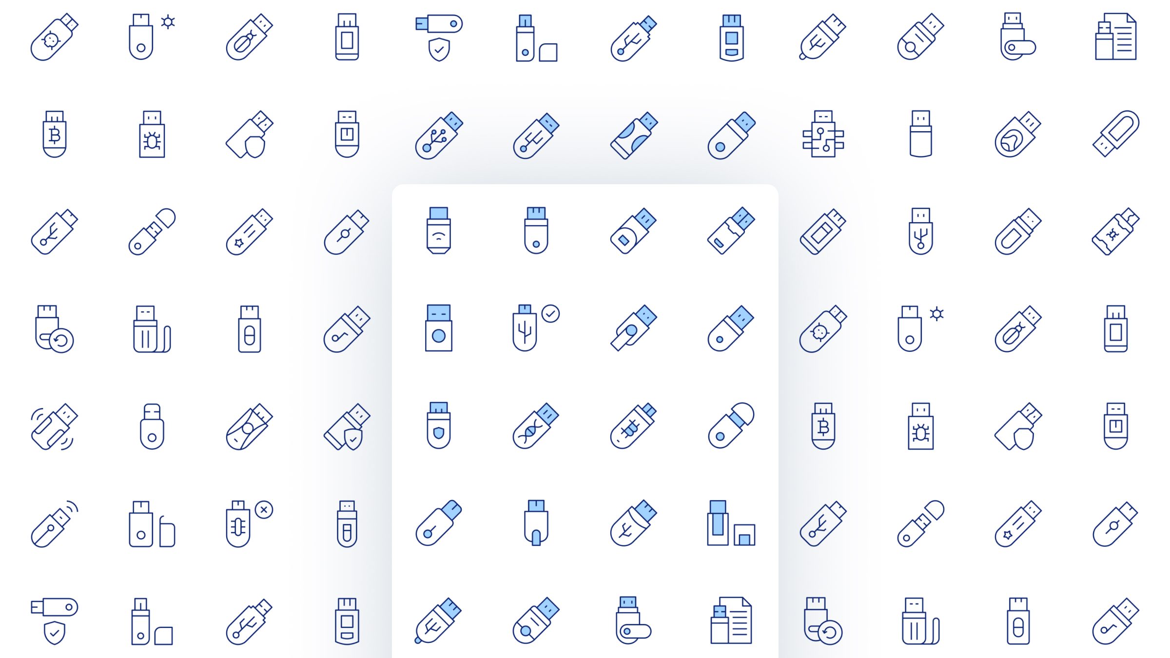 Usb Flash Drive Icon Set. Duotone Line Style 2