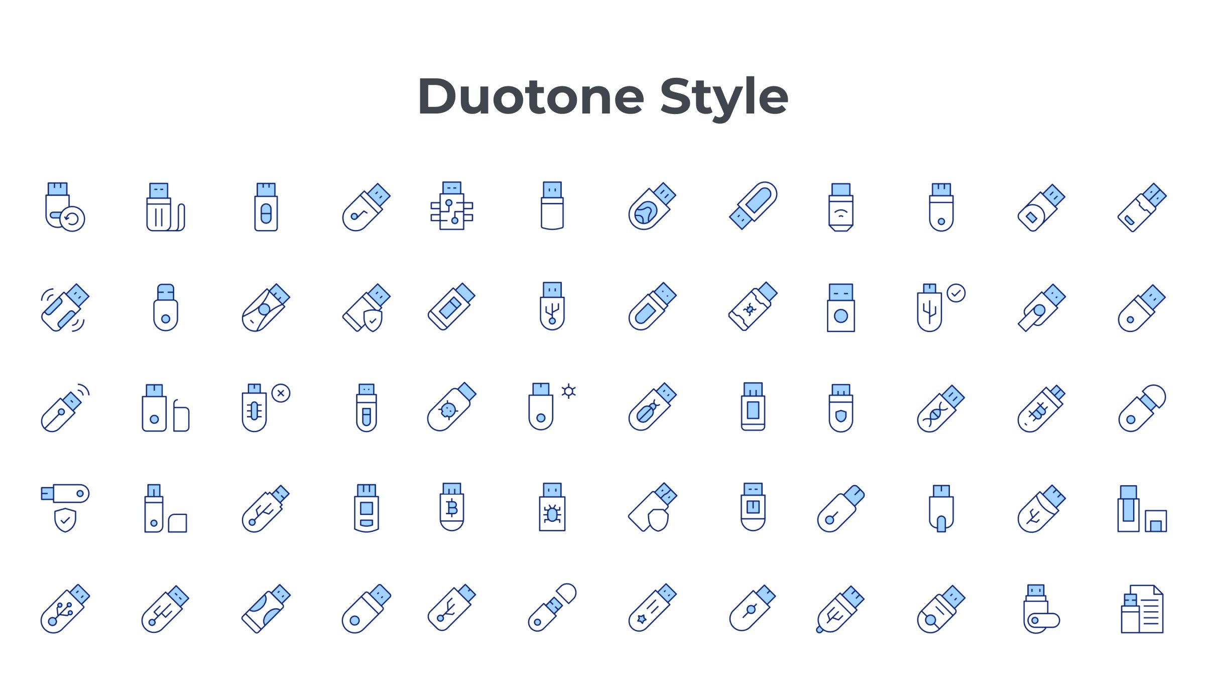 Usb Flash Drive Icon Set. Duotone Line Style 6